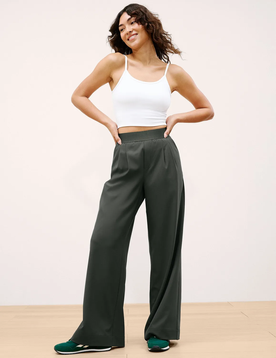 Beyond Yoga Elasticated Wide Leg byxor 31" skiffergrön lätt