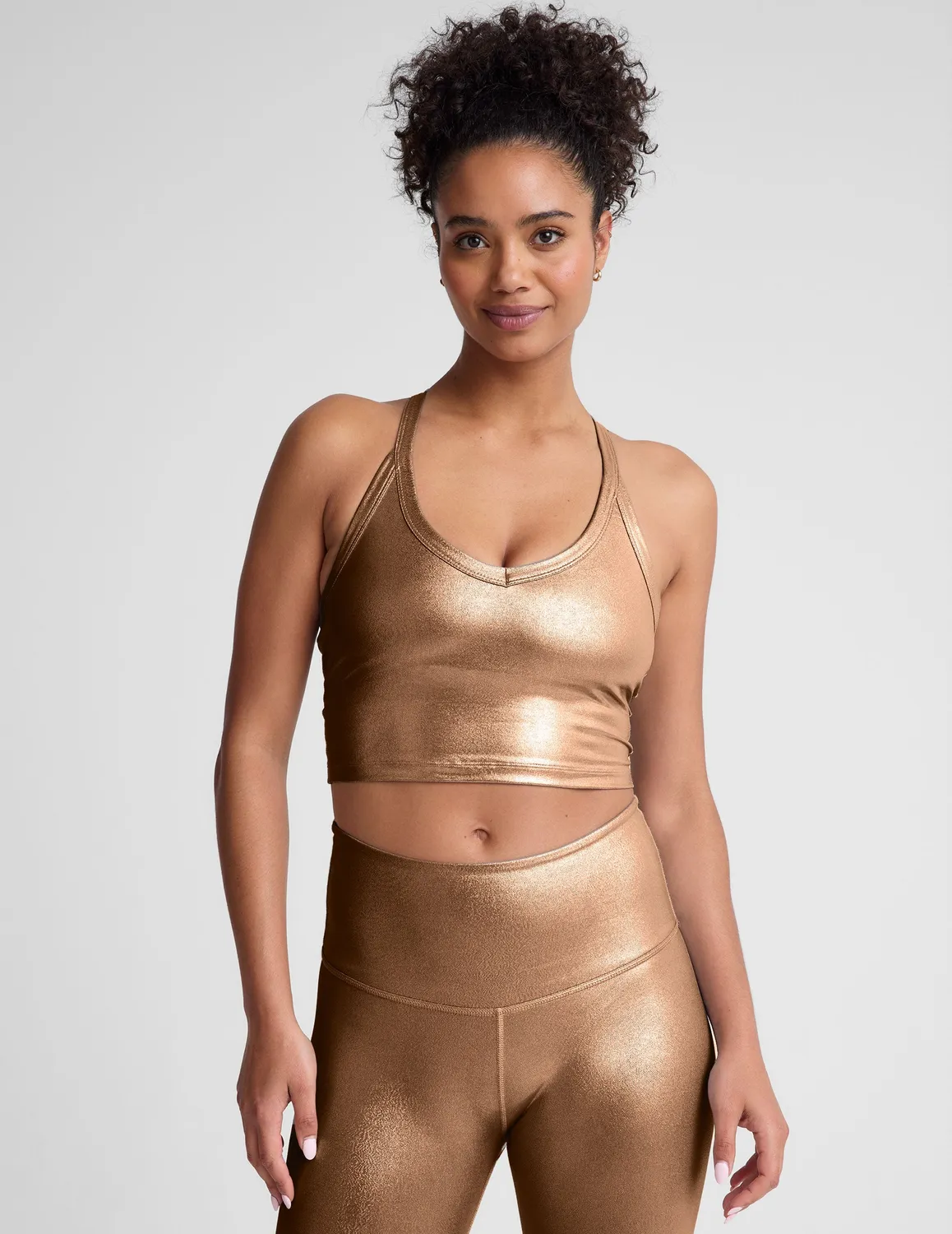 Beyond Yoga Liquid Foil Copper On The Up Cropped Tank linne koppar
