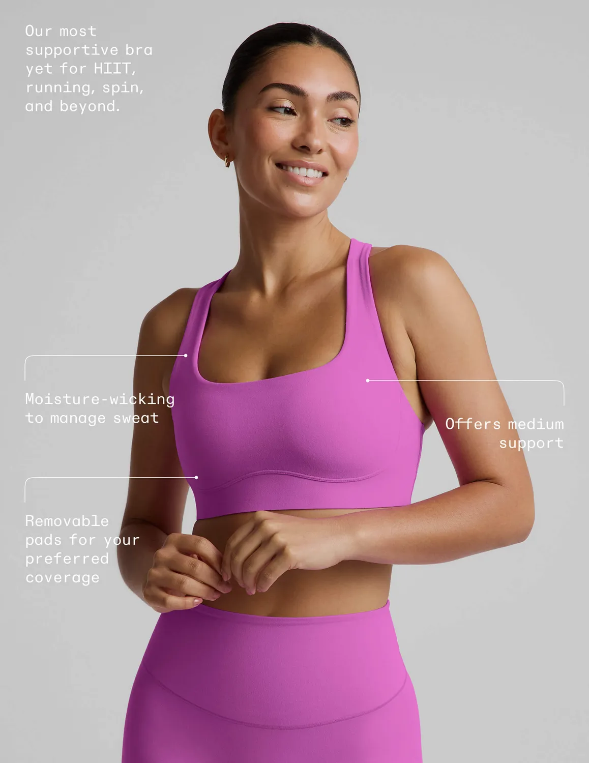 Beyond Yoga Glowzone Medium Impact sport-bh Electric Fuchsia medelstöd