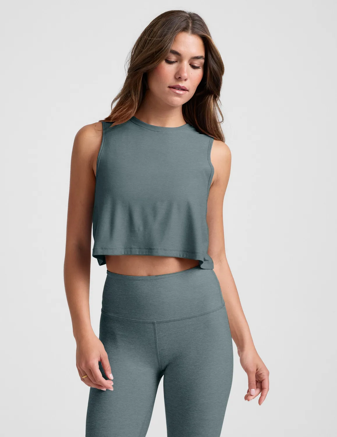 Beyond Yoga Featherweight Minimal Cropped Tank linne Storm Heather