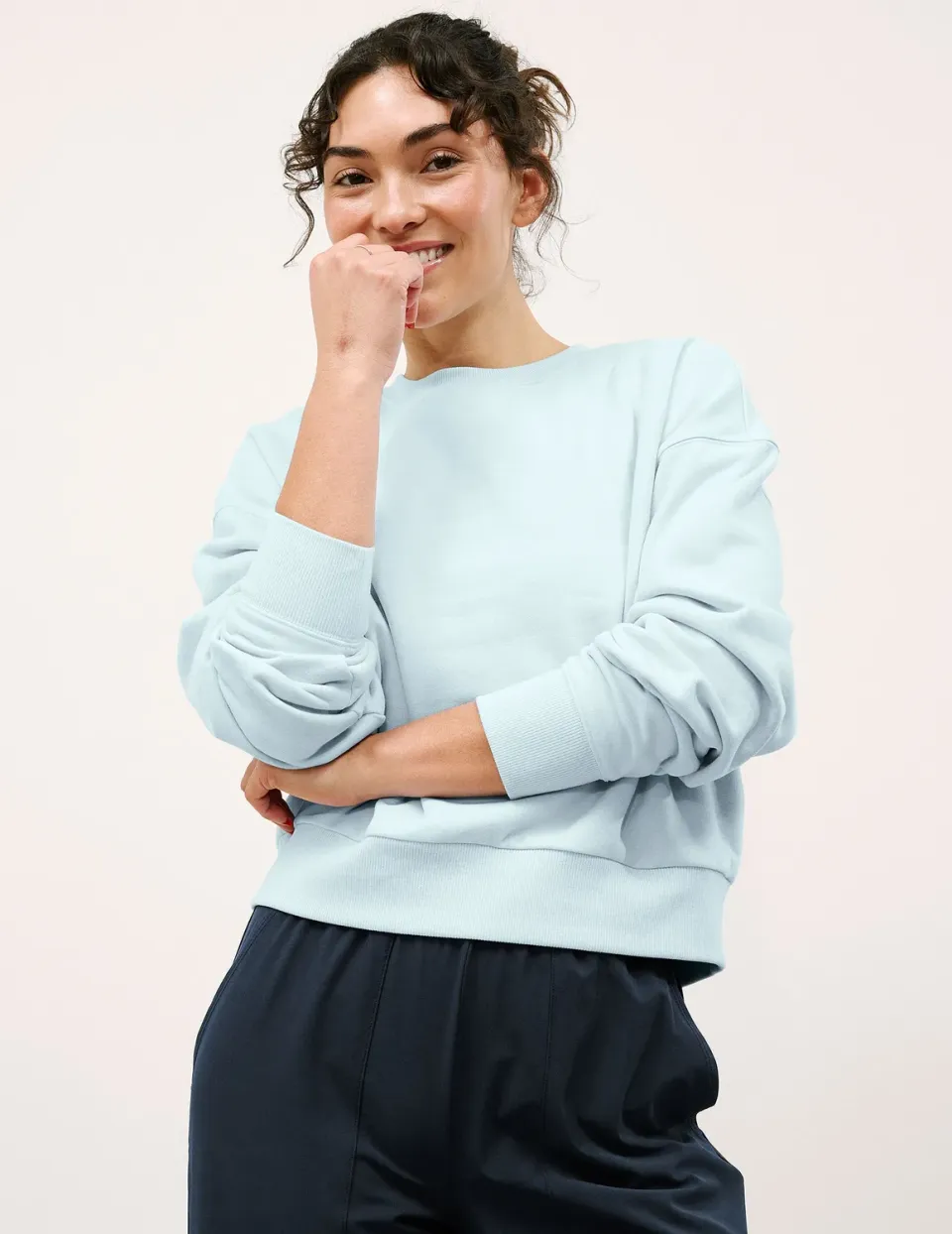 Beyond Yoga LuxeFleece Crewneck Sweatshirt tröja ljusblå lös