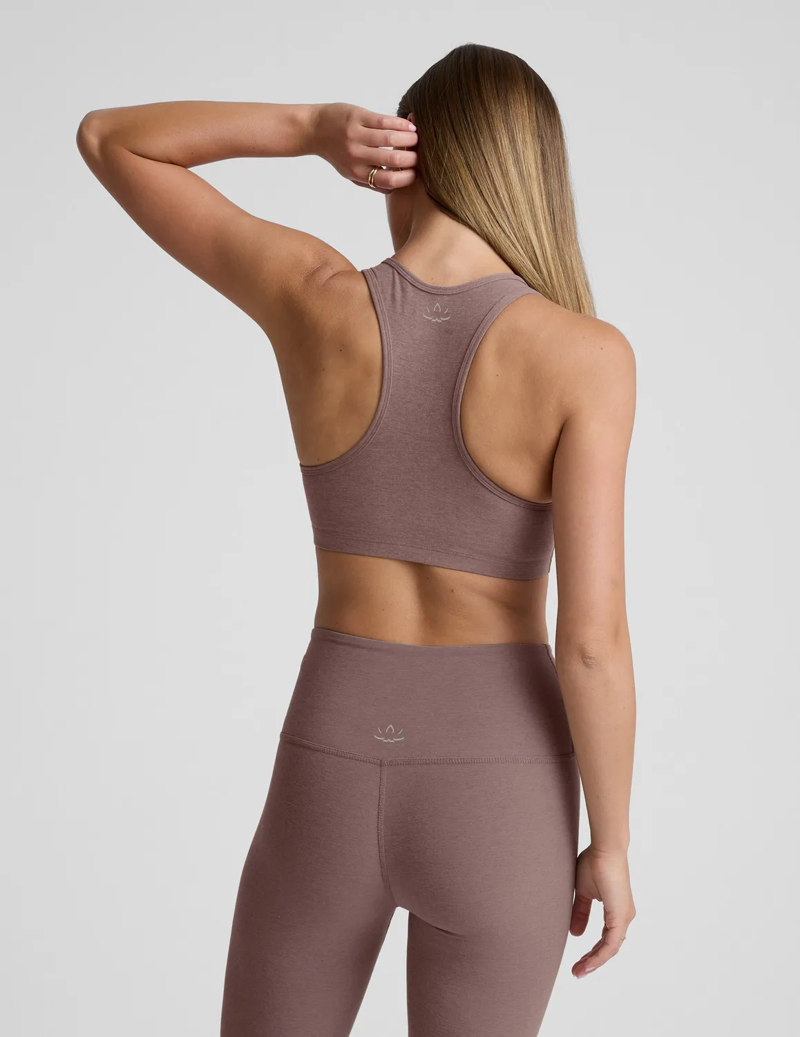 Beyond Yoga Spacedye Lift Your Spirits sportbh Rosey Taupe Heather mellanstöd