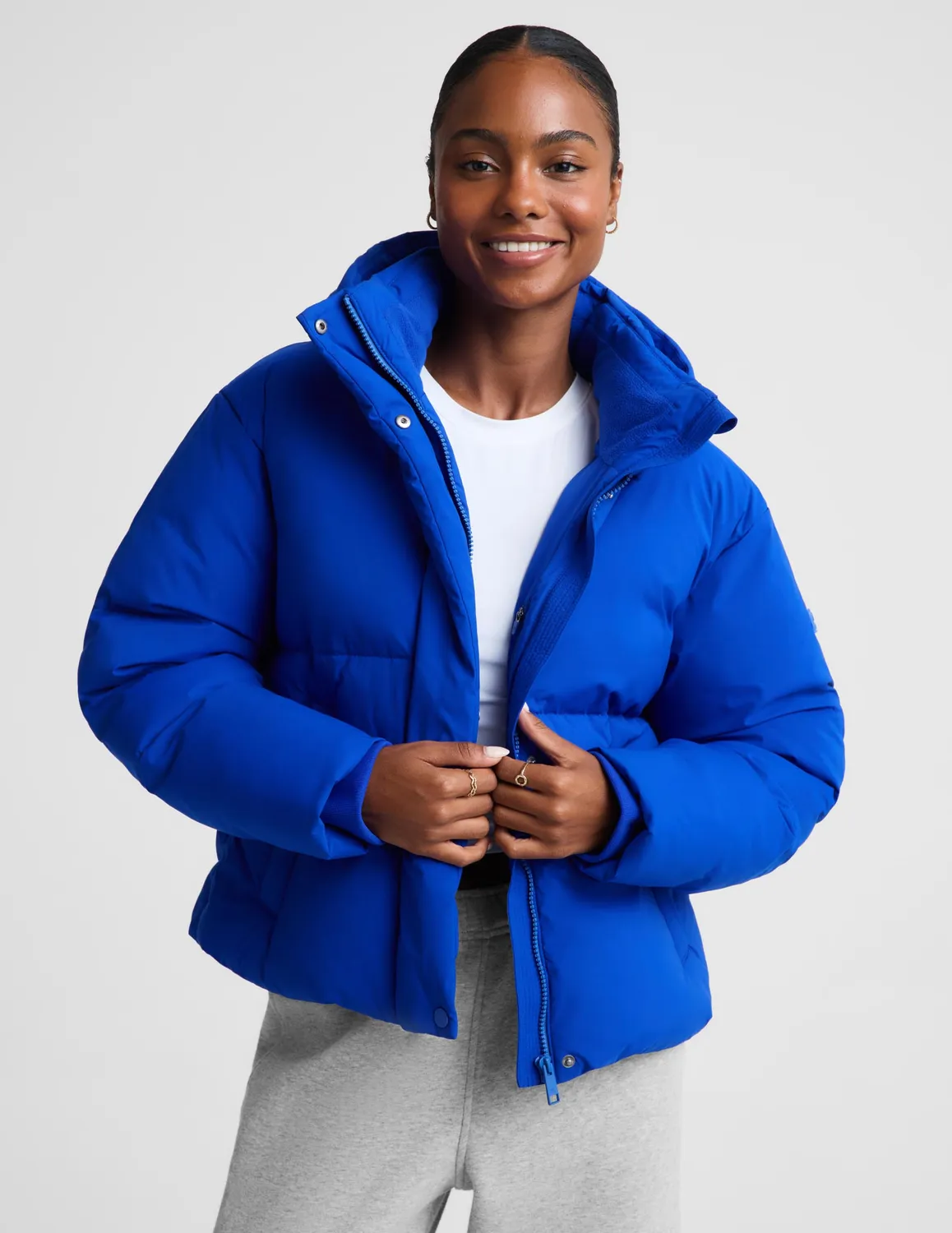 Beyond Yoga Up For It Puff Matte jacka Ultra Blue varm