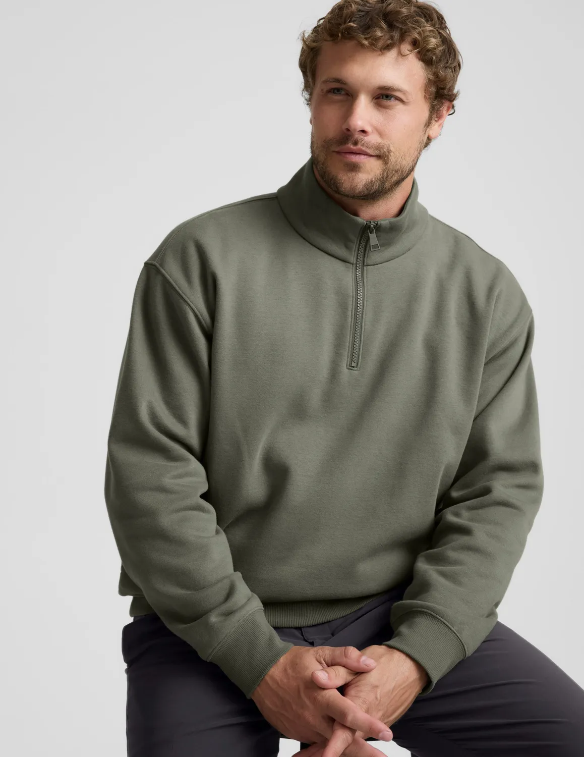 Beyond Yoga LuxeFleece Half Zip pullover Dusk Basil herr