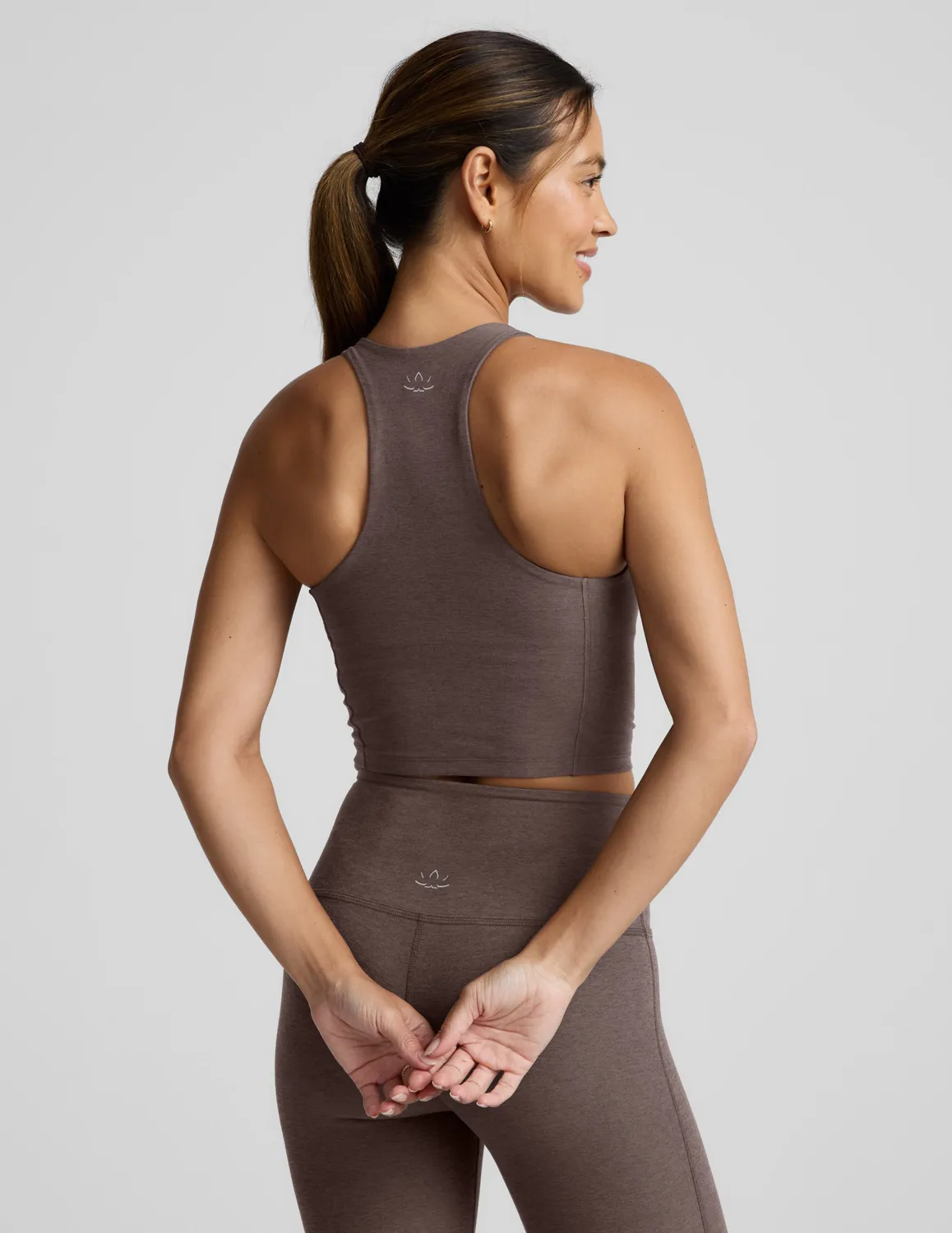 Beyond Yoga Spacedye Intensity Racerback Cropped Tank linne woodland medelstöd
