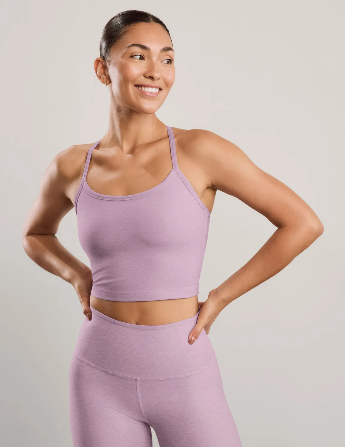 Beyond Yoga Spacedye Slim Racerback Cropped Tank topp Lavender Cream Heather med bh