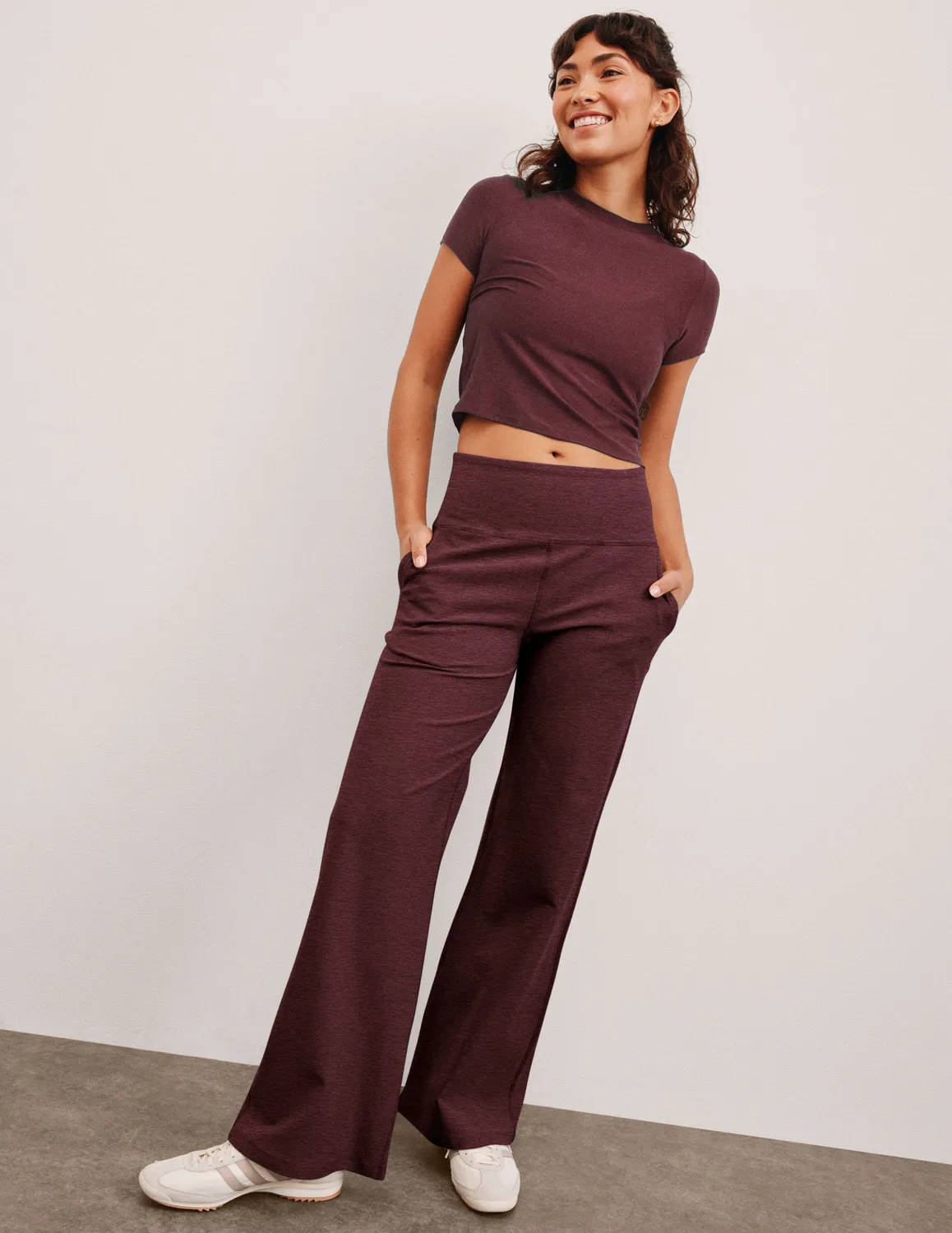 Beyond Yoga Spacedye Laid Back Wide Leg Pant 29" träningsbyxor Burgundy vida