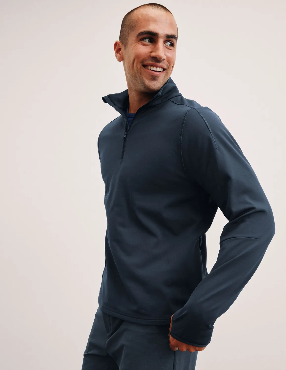 Beyond Yoga Pacer Fleece Quarter Zip tröja Navy borstad