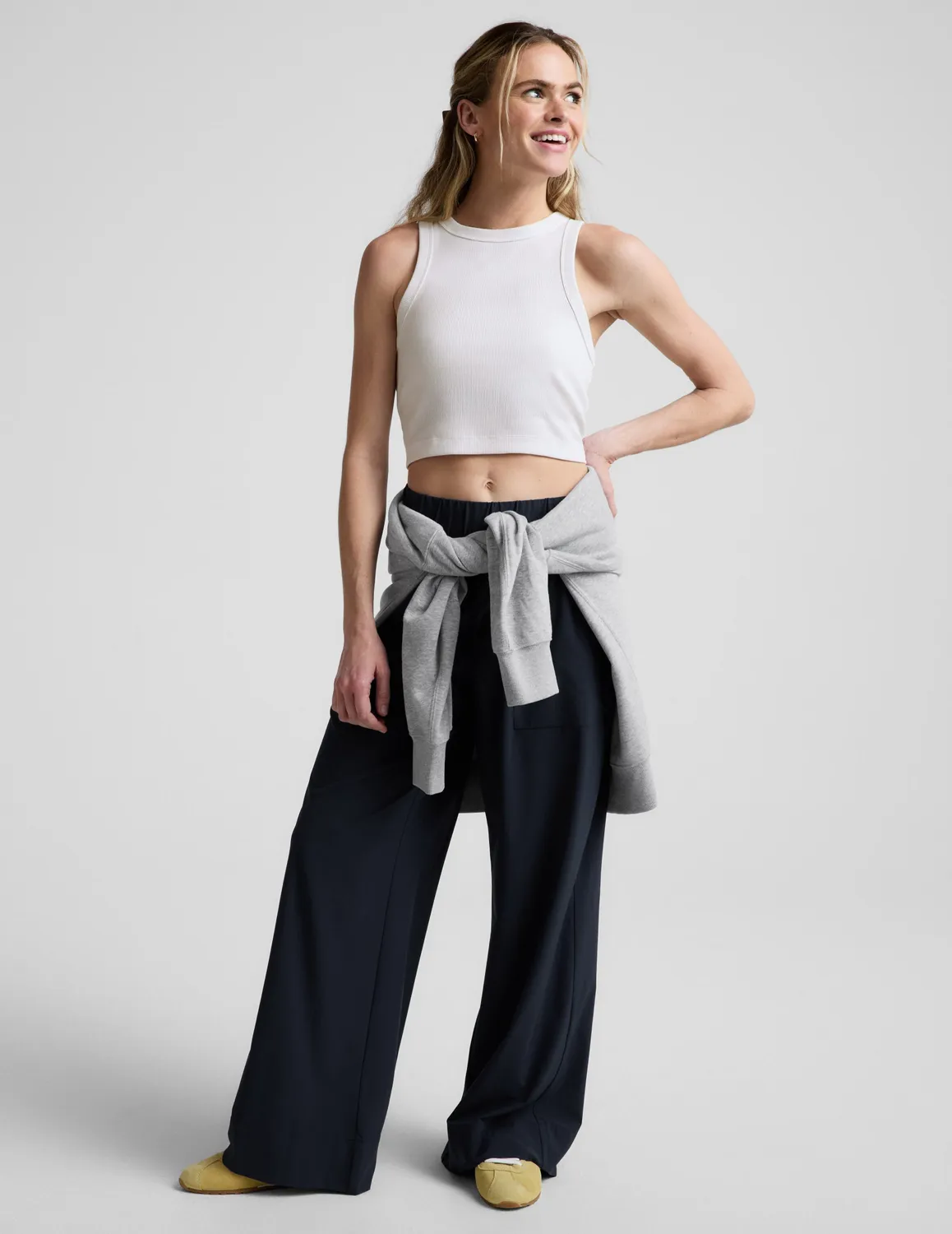 Beyond Yoga On Repeat Rib High Neck Cropped Tank linne White bomull
