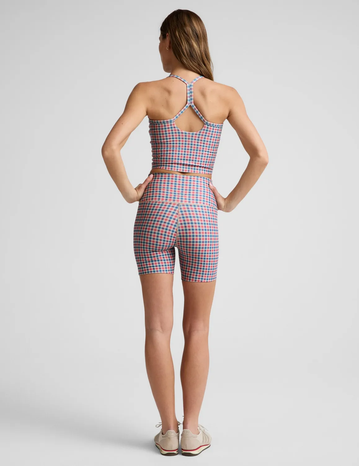 Beyond Yoga SoftMark Keep Pace Biker Shorts Sunwashed Gingham