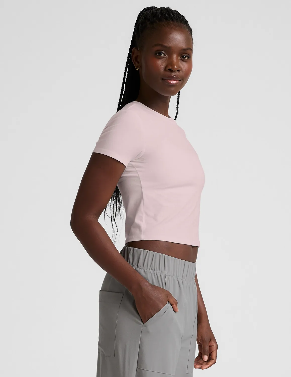 Beyond Yoga Featherweight Cropped Baby Tee Pale Pink Heather rosa