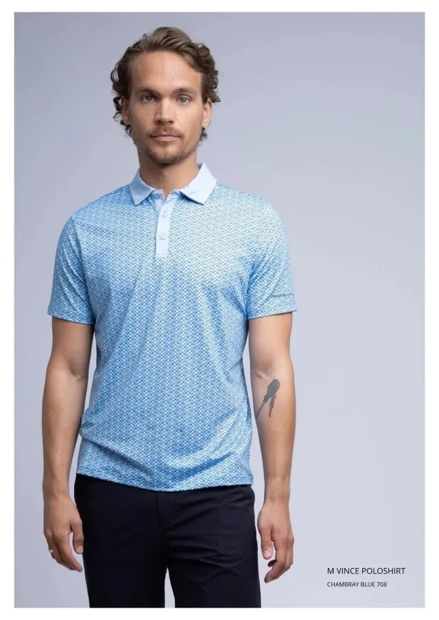 Cross Sportswear Vince piké Chambray Blue herr golf