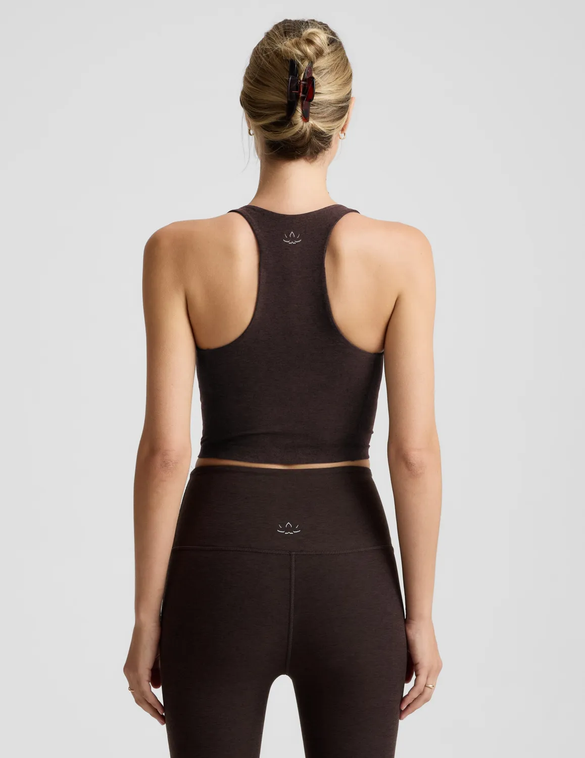Beyond Yoga Spacedye Intensity Racerback Cropped Tank linne dark chocolate stöd