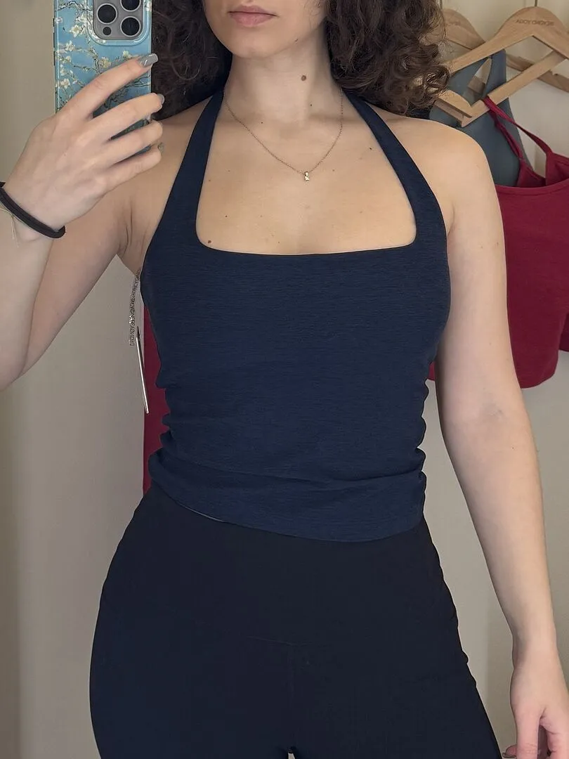 Beyond Yoga Spacedye Square Halter Tank linne vit med bh