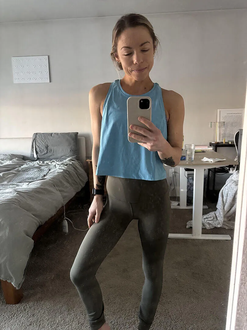 Beyond Yoga Featherweight Rebalance Racerback Croppat Linne Blå
