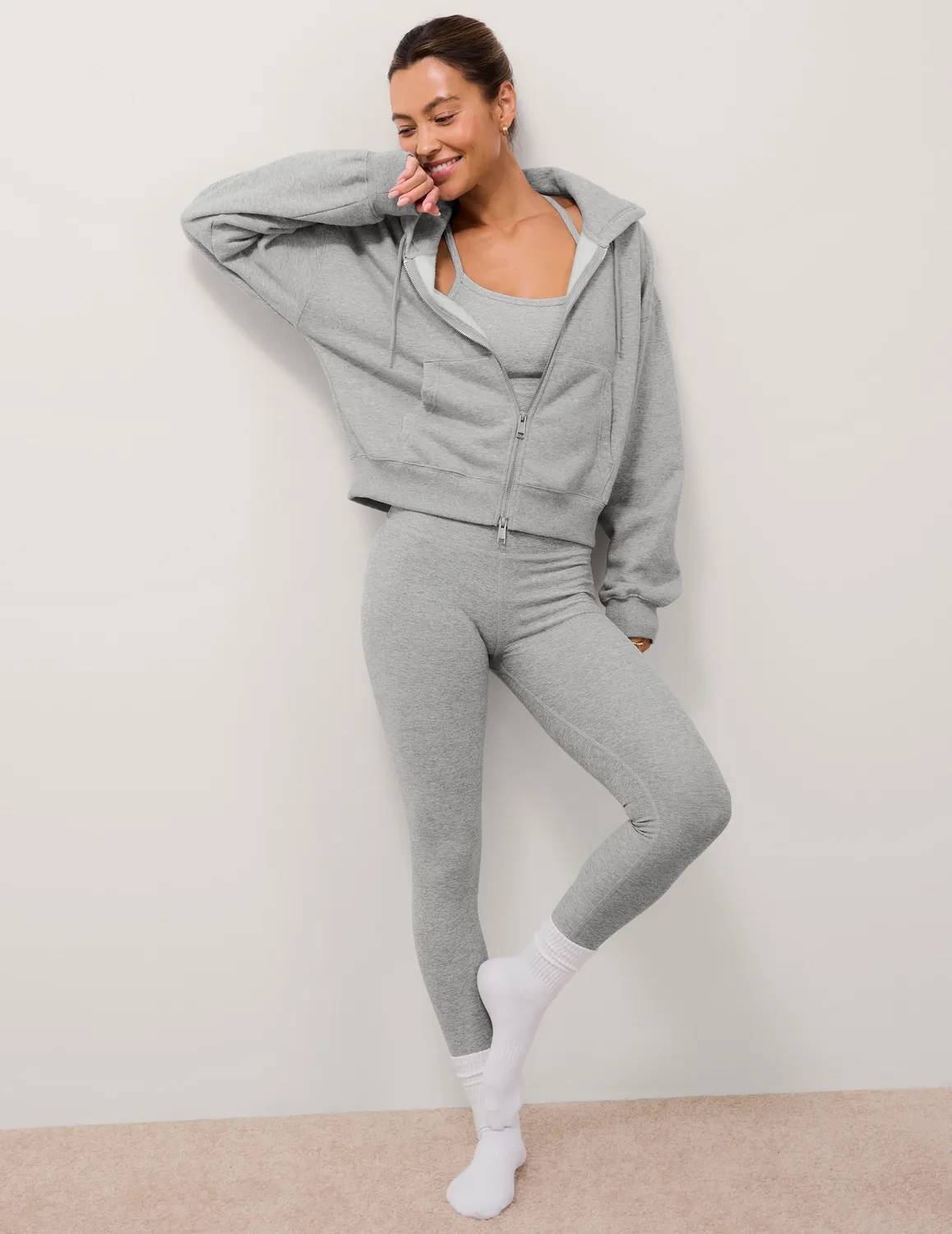 Beyond Yoga LuxeFleece 2.0 Hooded Full-Zip Jacket hoodie Heather Gray grå