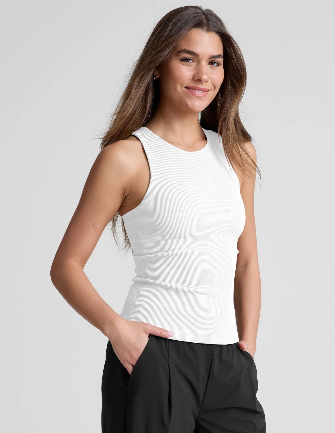 Beyond Yoga Refocus Ribbed Classic Tank linne White fuktavvisande