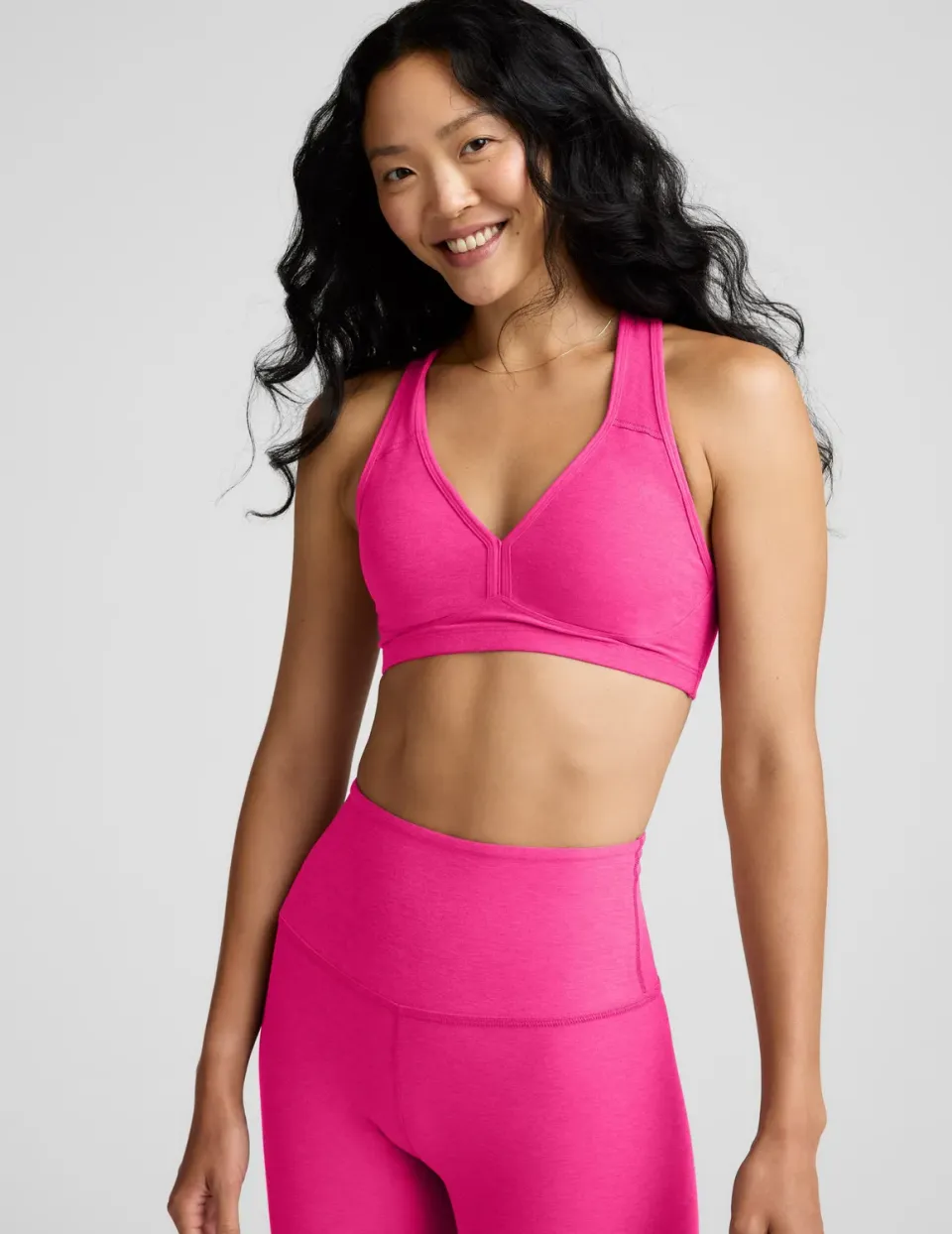 Beyond Yoga Spacedye Lift Your Spirits sportbh Pink Glow Heather mellanstöd