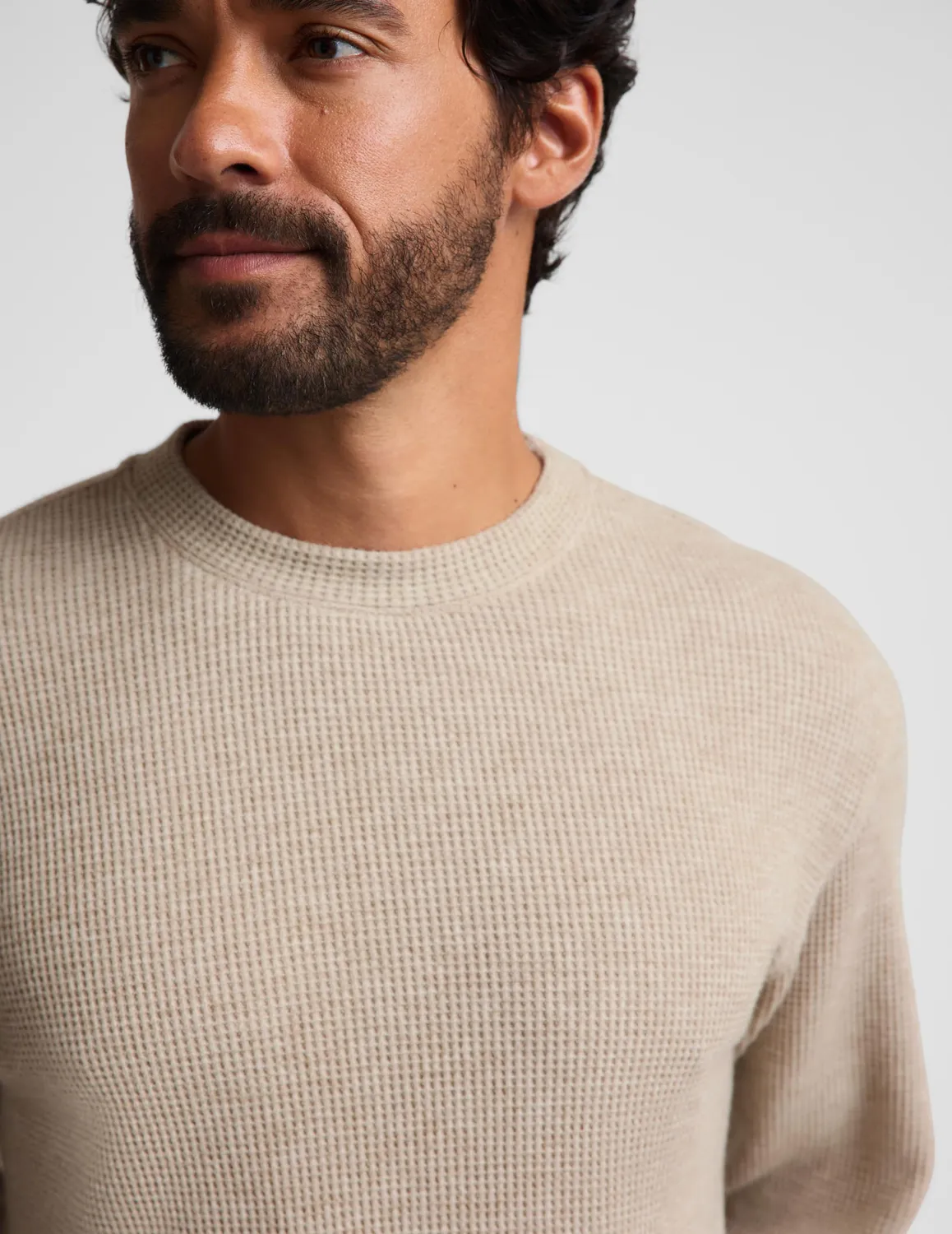 Beyond Yoga Rest Day Waffle Crewneck tröja Oatmeal Heather våffel