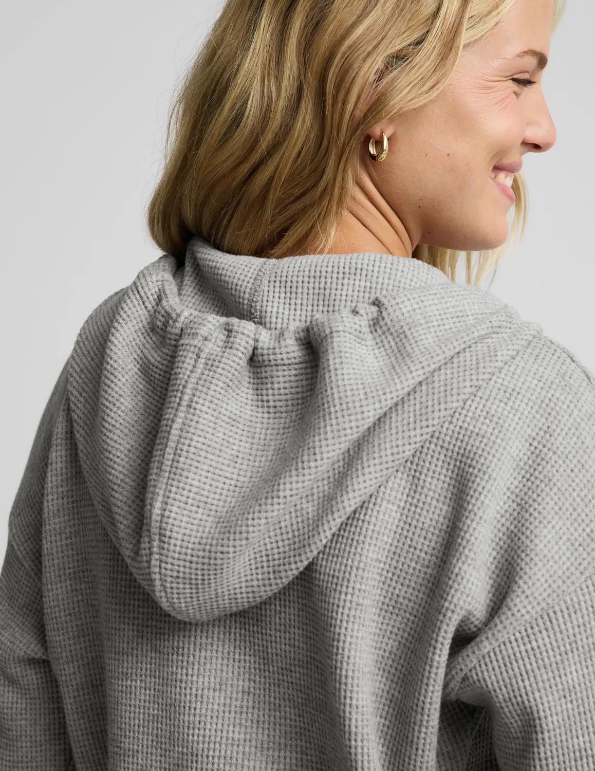 Beyond Yoga Rest Day Waffle hoodjacka Heather Gray våfflad