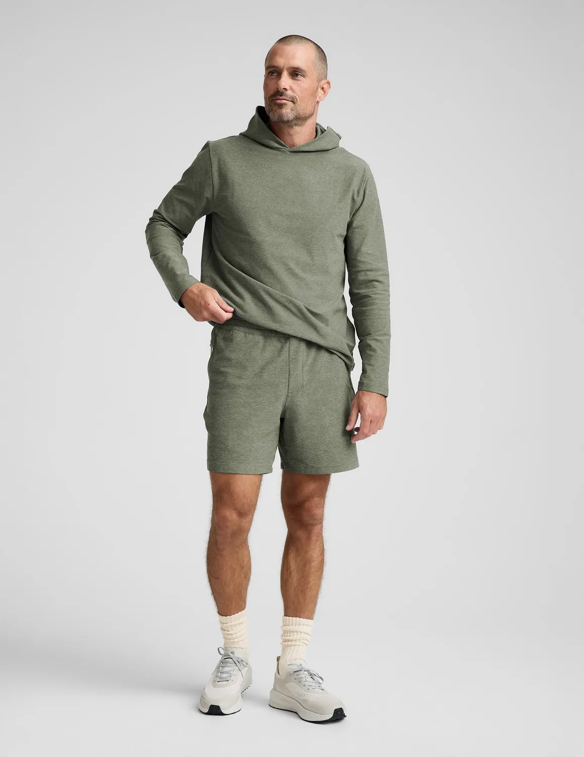 Beyond Yoga Spacedye Unlimited shorts Grey Sage Heather 7 tum
