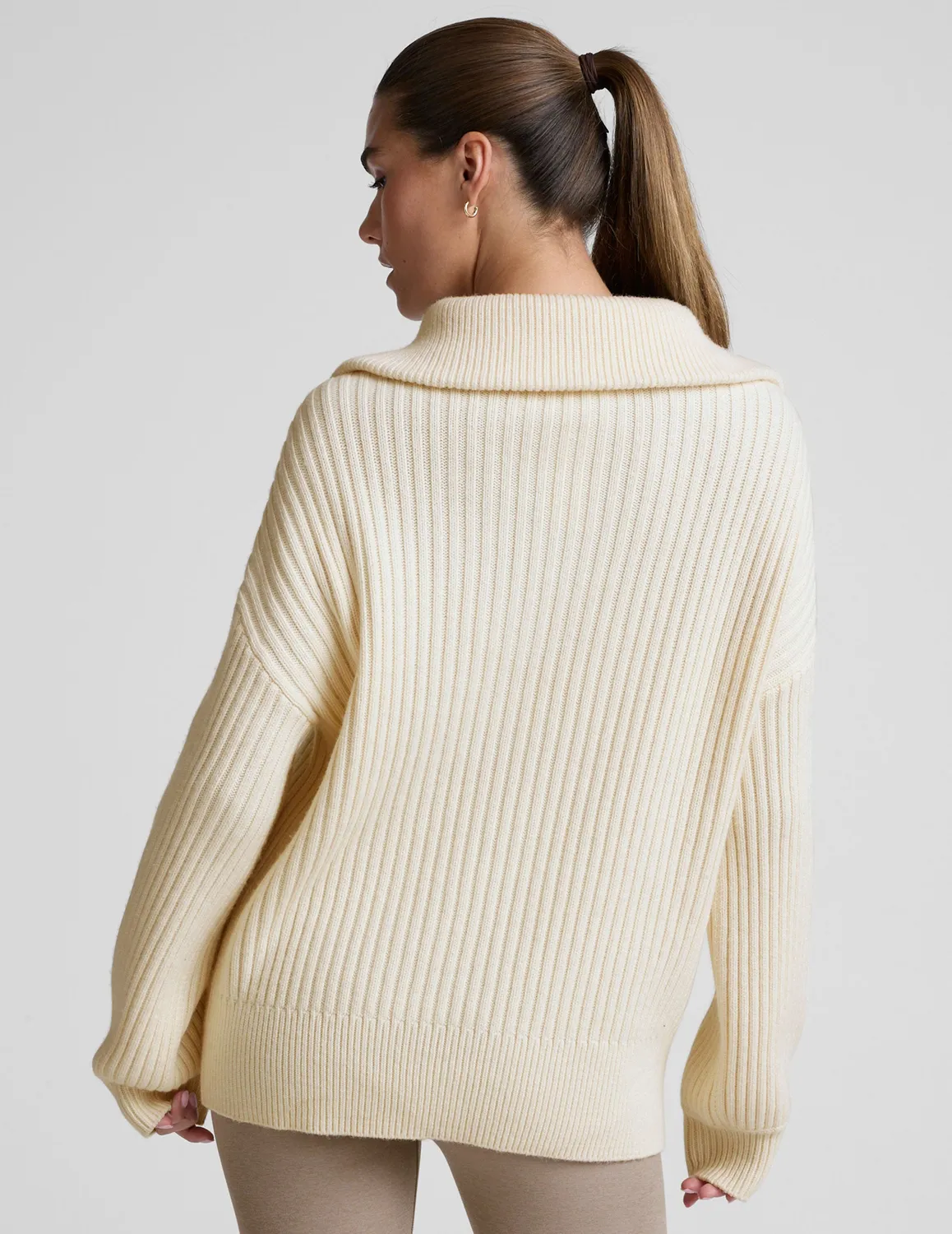 Beyond Yoga Wool Blend pullover ivory quarter zip relaxed