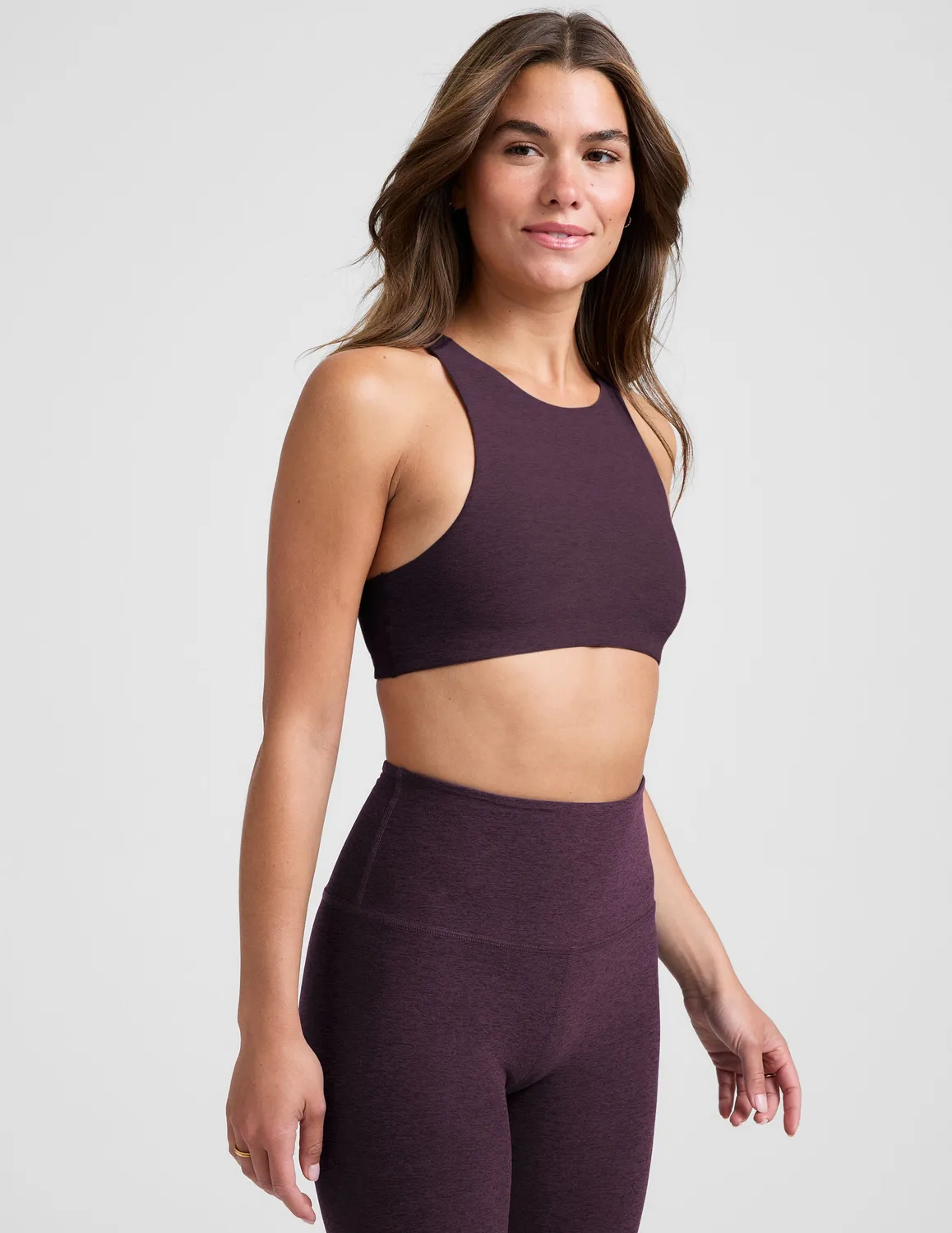 Beyond Yoga Spacedye Refocus Bra sportbh Eggplant lila hög hals