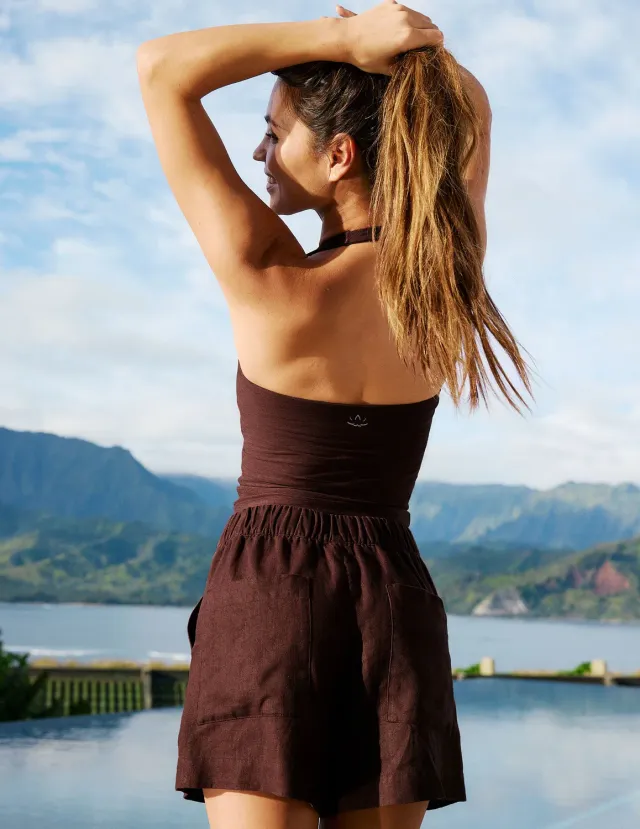 Beyond Yoga Spacedye Square Halter Tank linne beige melerad med bh