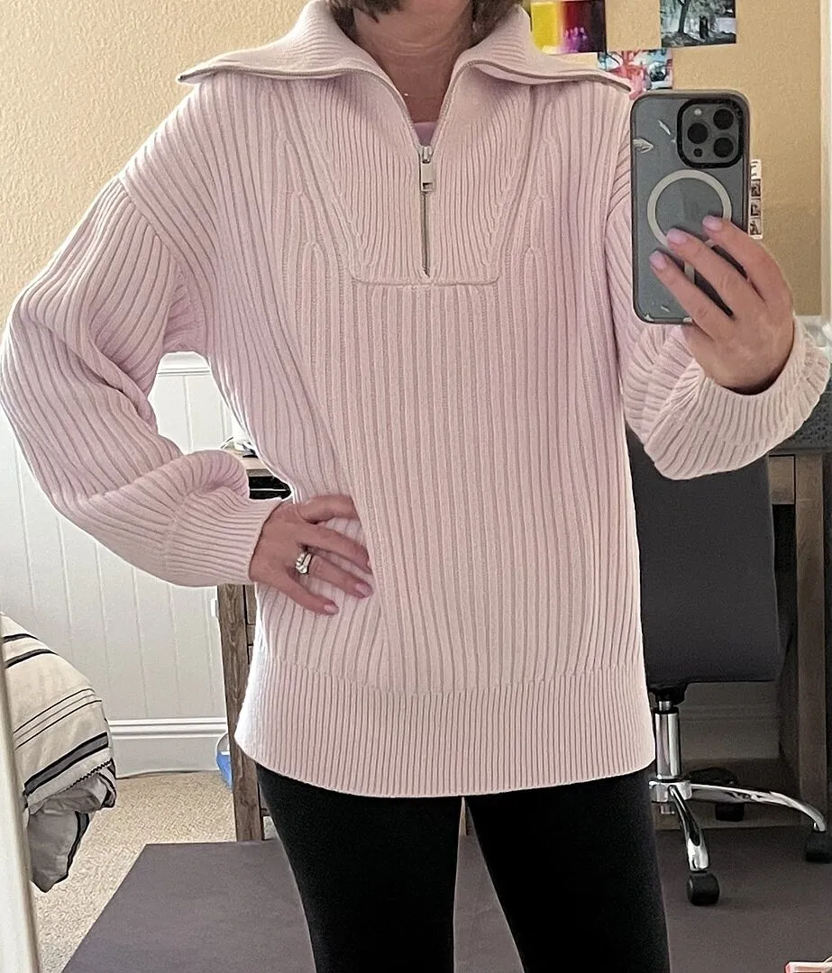 Beyond Yoga Wool Blend pullover ivory quarter zip relaxed