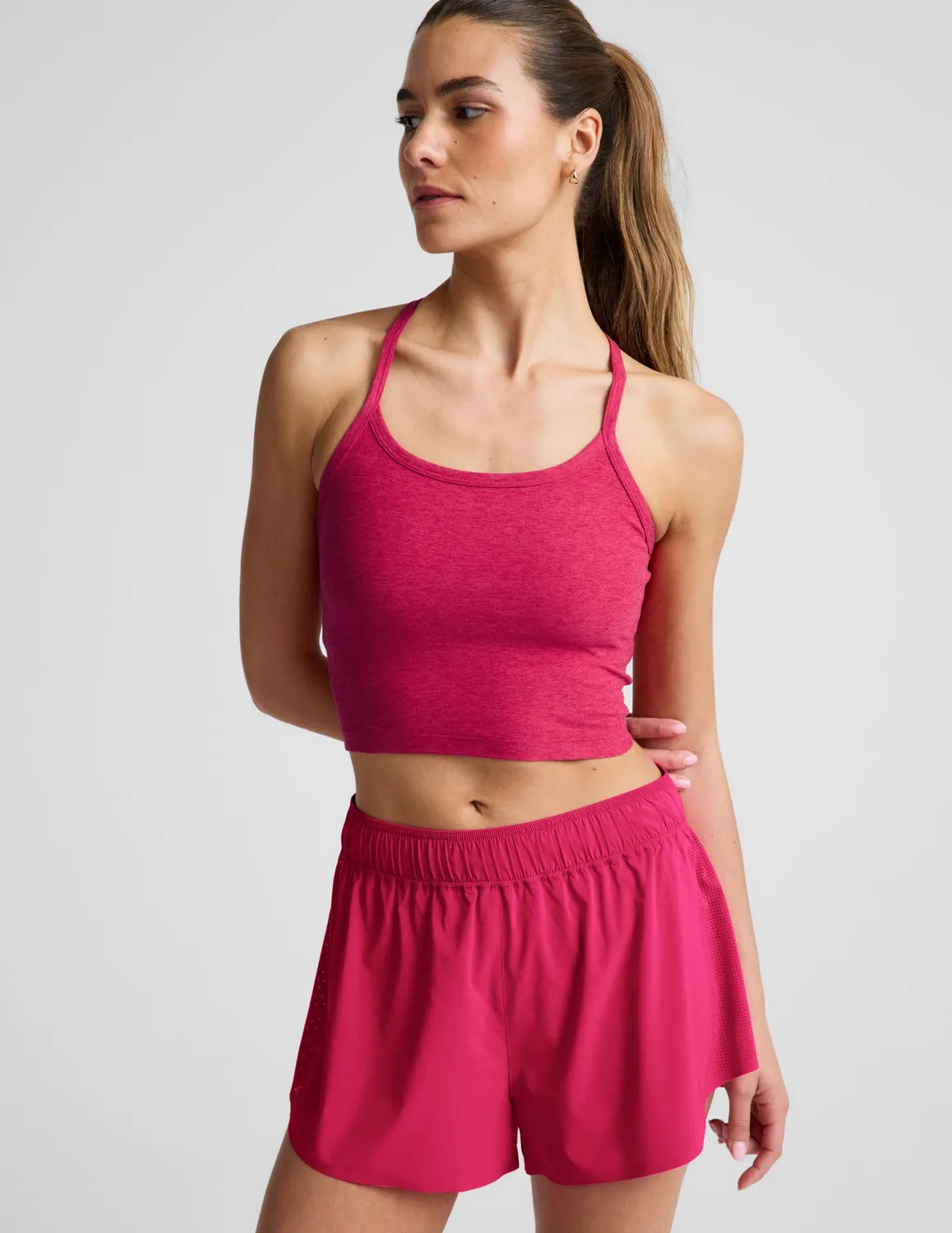 Beyond Yoga Spacedye Slim Racerback Cropped Tank linne Berry Red Heather
