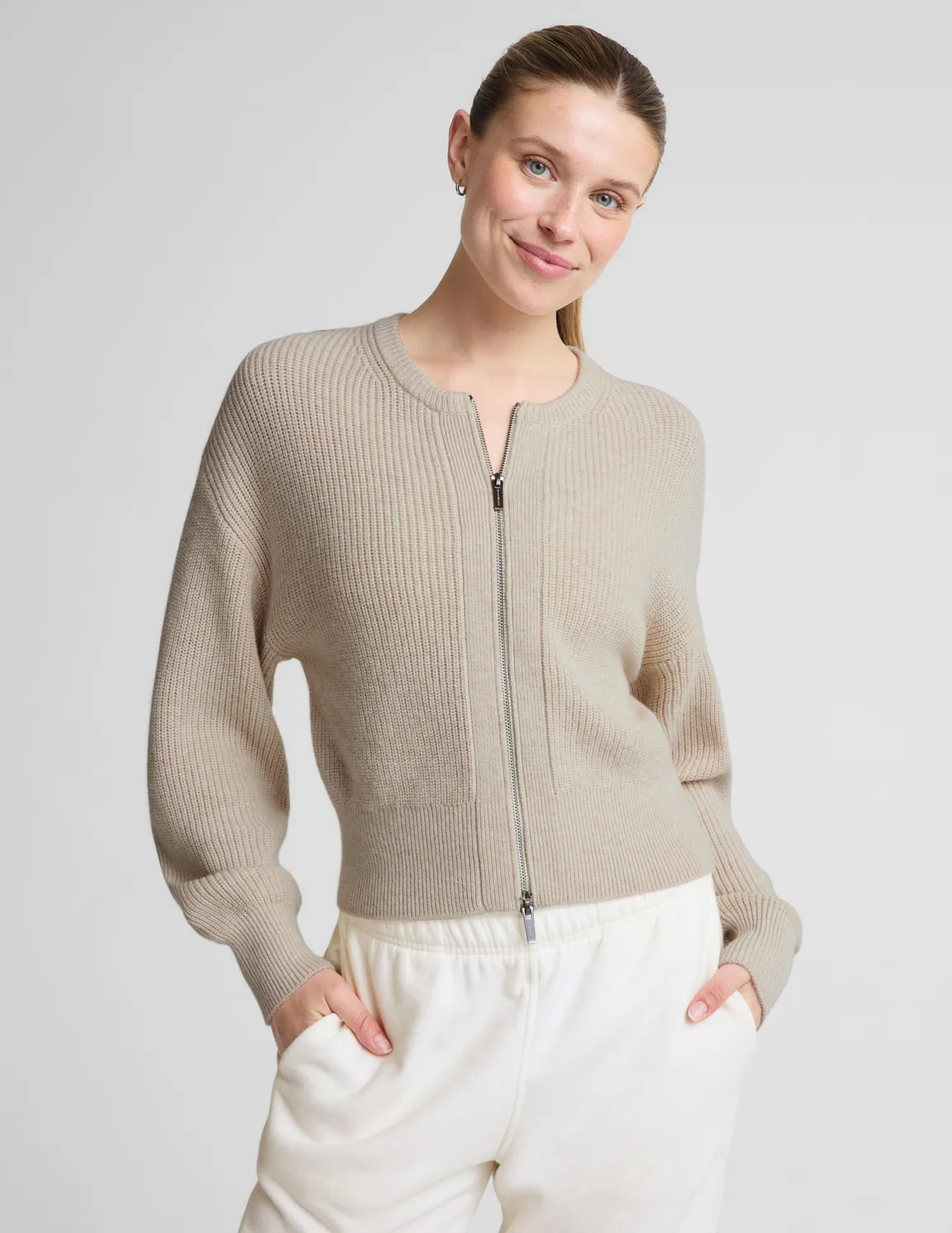 Beyond Yoga Two-Way Zip Cardigan kofta Oat Heather