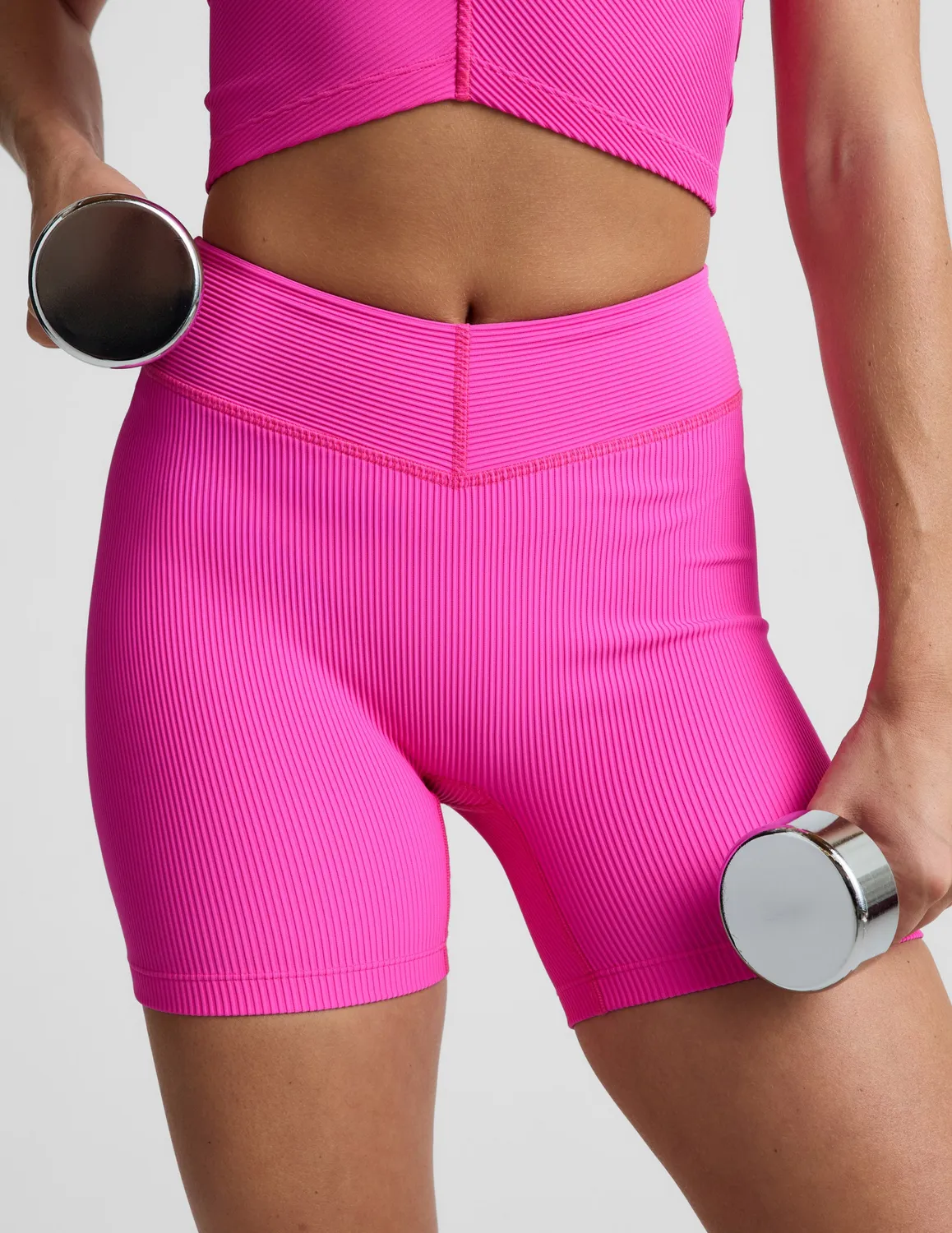 Beyond Yoga Impulse Ribbed V-Waist 5" Biker Short shorts Pink Glow ribbad
