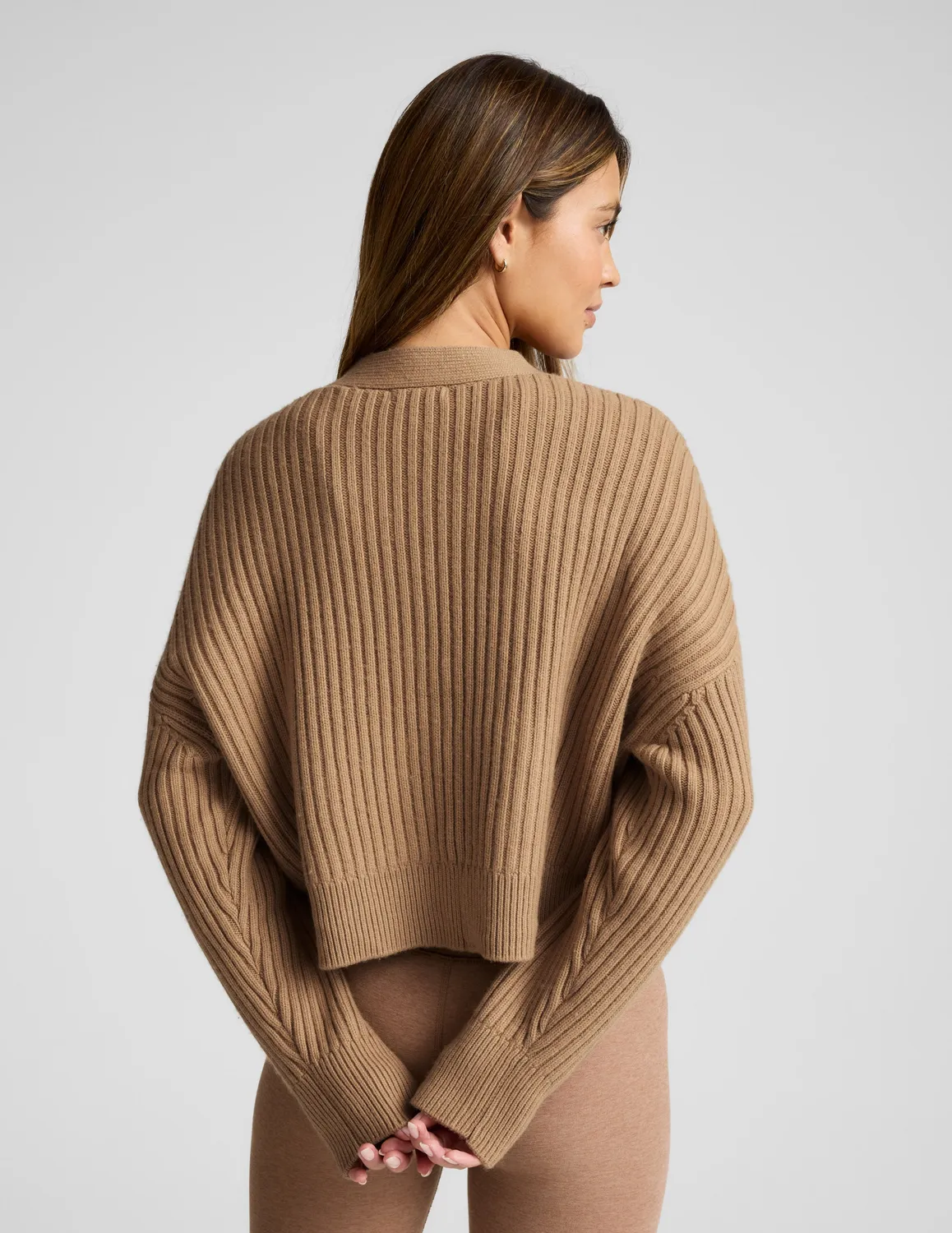 Beyond Yoga Wool Blend Cardigan kofta Camel klassisk