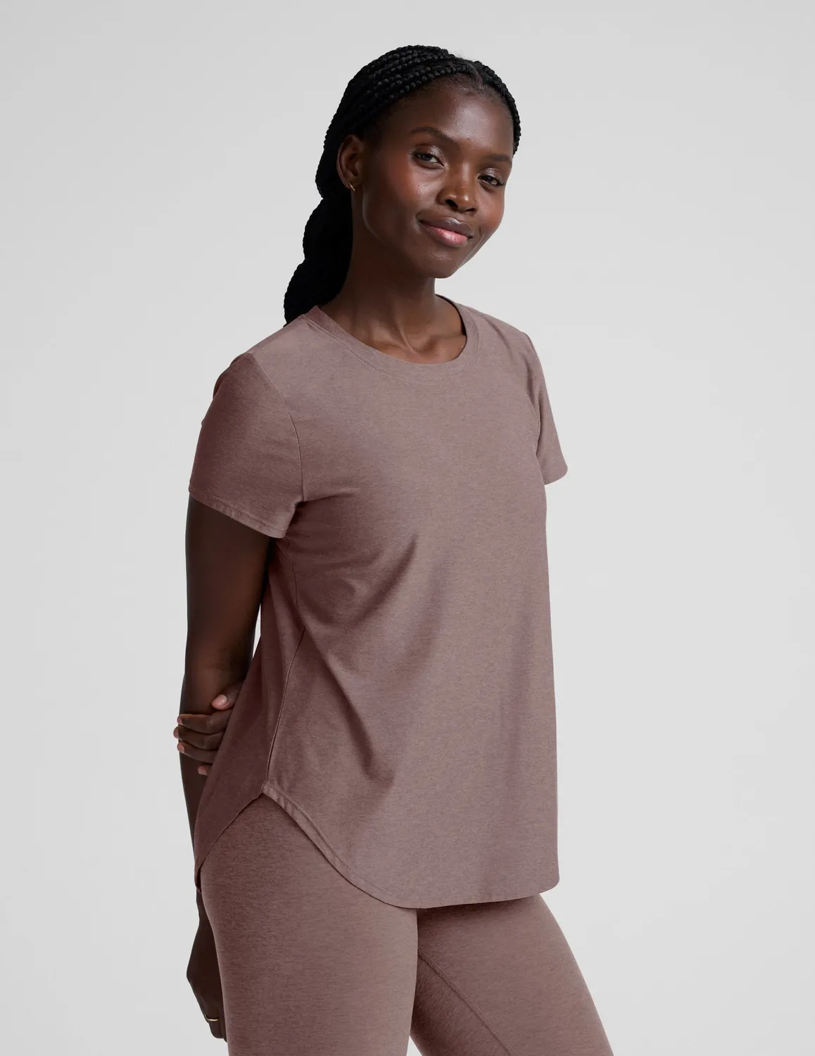 Beyond Yoga Featherweight On The Down Low T-shirt Rosey Taupe Heather neutral