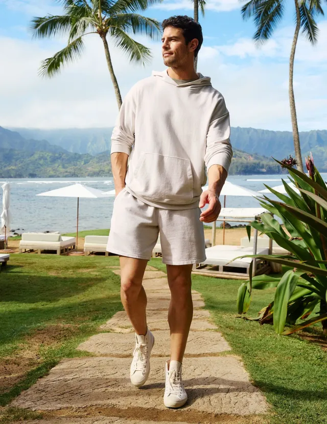 Beyond Yoga Beach Washed Terry herrshorts Vintage White bomull