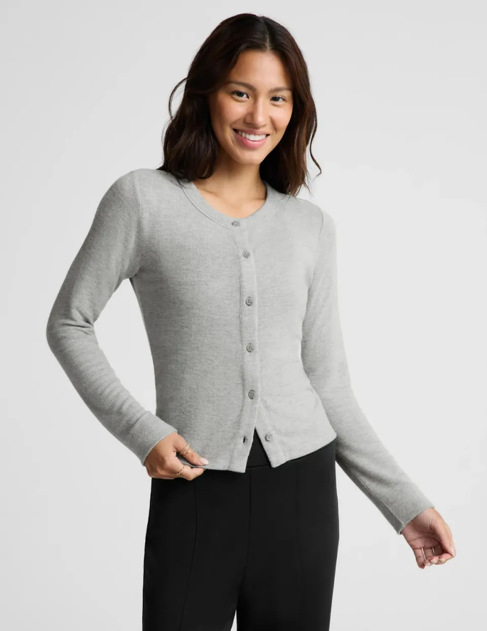 Beyond Yoga LuxeLayer Fitted Cardigan kofta Heather Gray figurnära