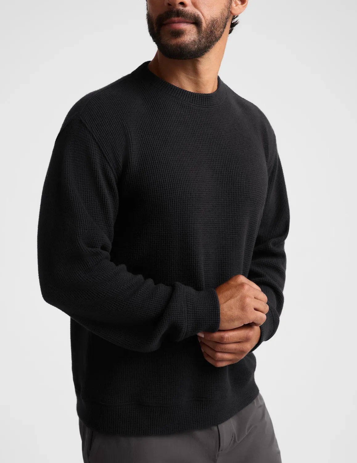 Beyond Yoga Rest Day Waffle Crewneck tröja svart våffelstickad