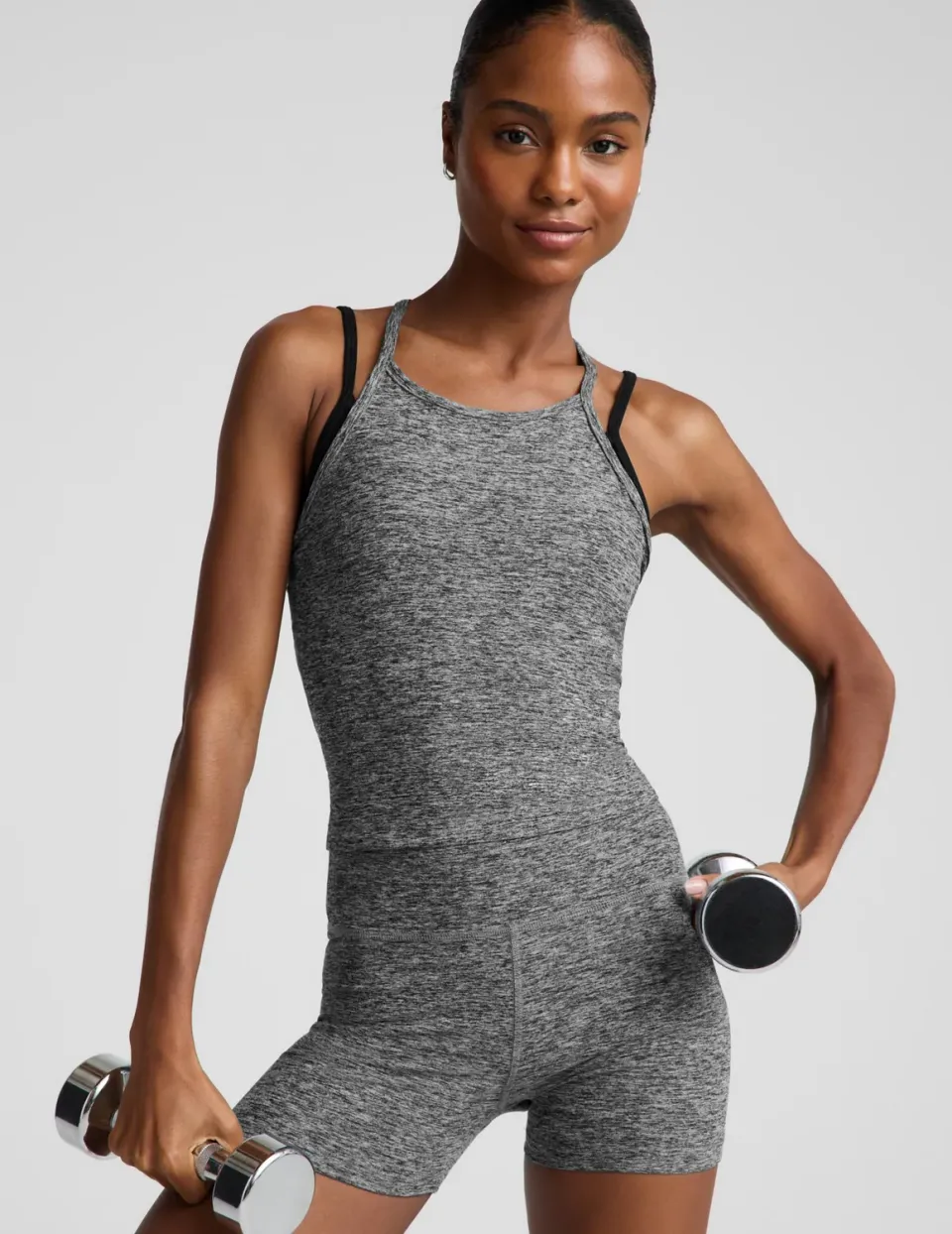 Beyond Yoga Spacedye Layered Tank linne gråsvart med bh