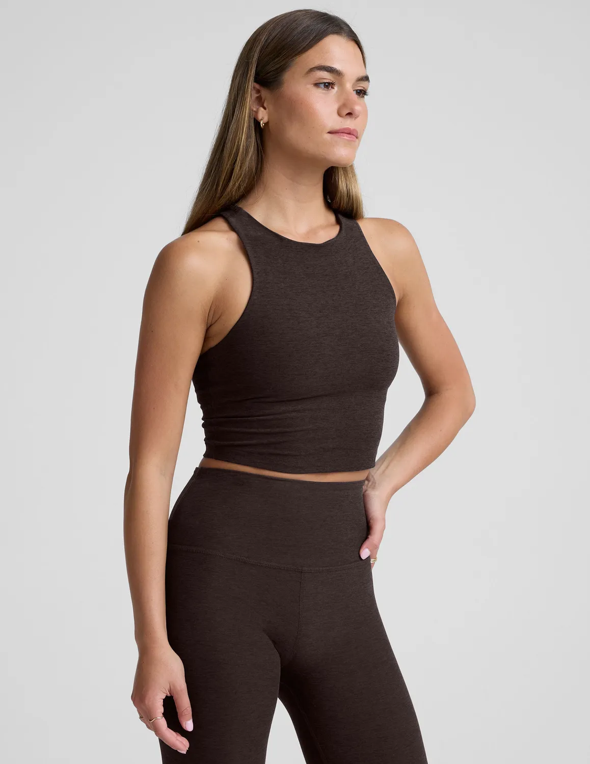 Beyond Yoga Spacedye Refocus Cropped Tank topp Dark Chocolate inbyggd bh