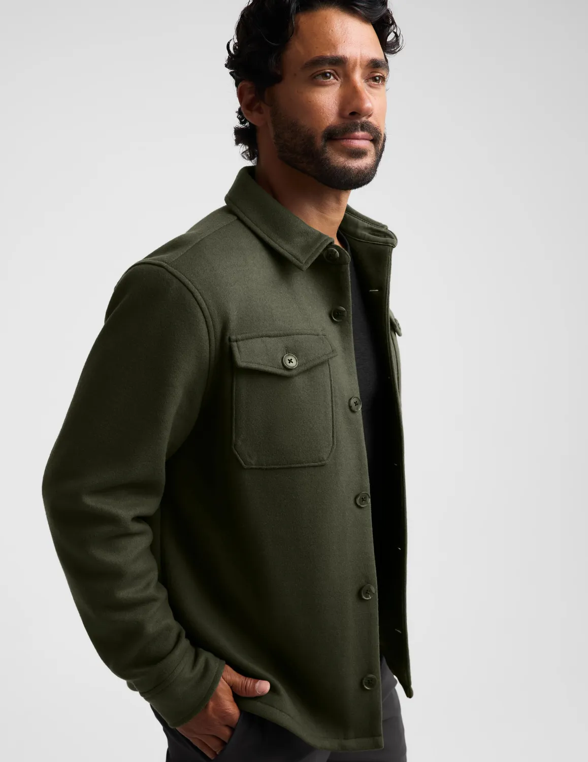 Beyond Yoga Day to Night Wool skjortjacka herr grön XS-2XL ull