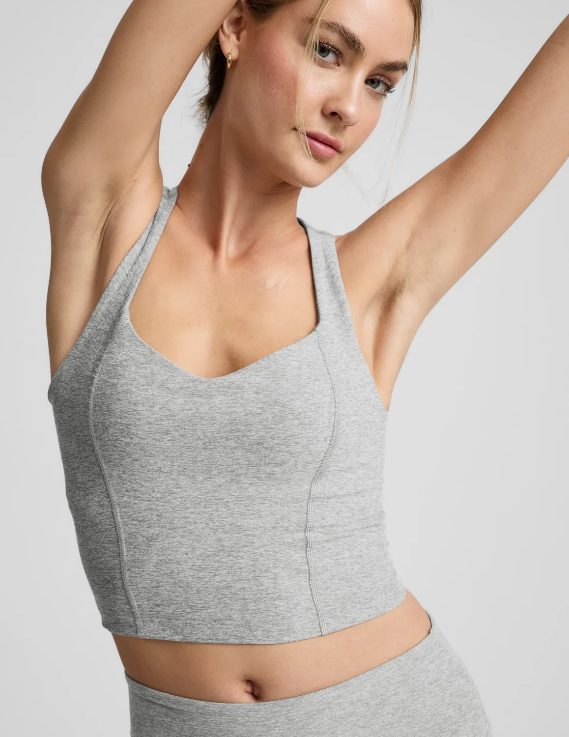 Beyond Yoga Spacedye Intensity Racerback Cropped Tank linne silver mist medelstöd
