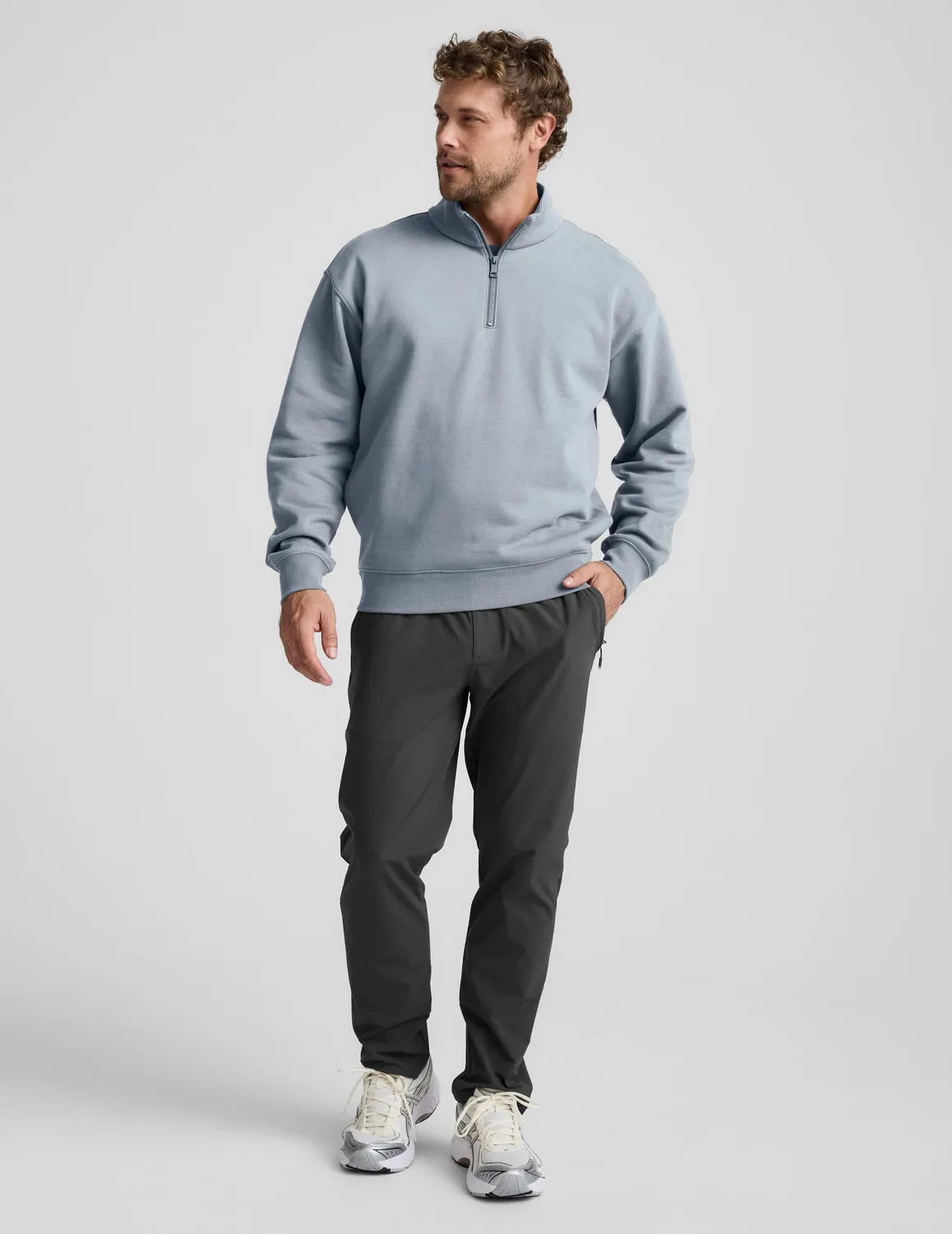 Beyond Yoga LuxeFleece Half Zip pullover Dusty Blue relaxed