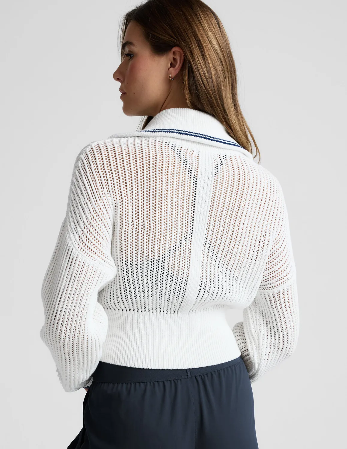 Beyond Yoga Here's The Stitch Zip tröja vit ekologisk bomull