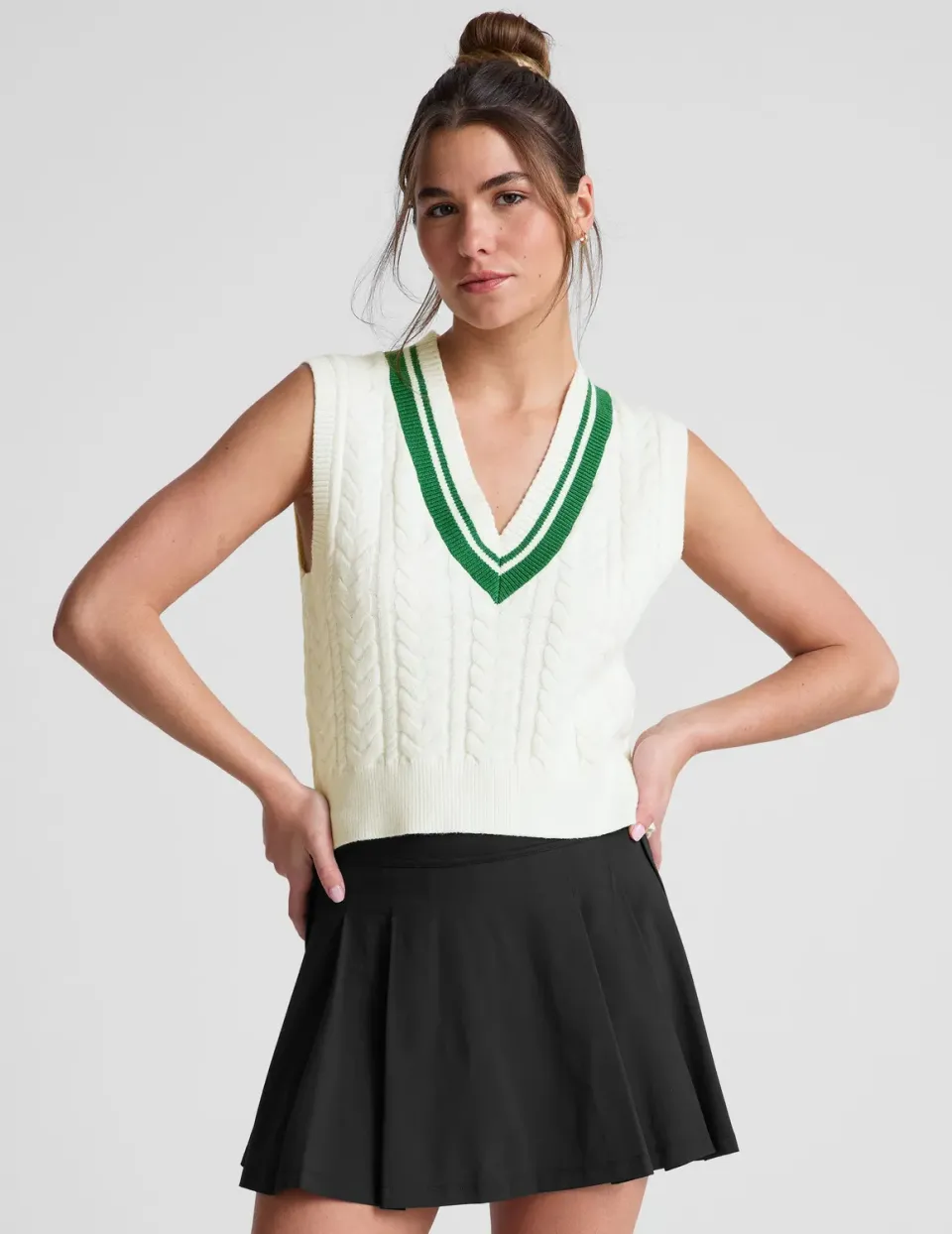 Beyond Yoga The Cable Knit Vest Cream stickad väst