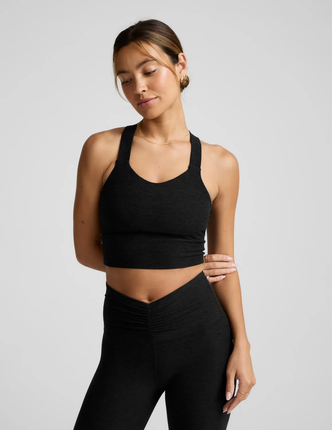Beyond Yoga Spacedye Twist Through Cropped Tank träningstopp Darkest Night BH