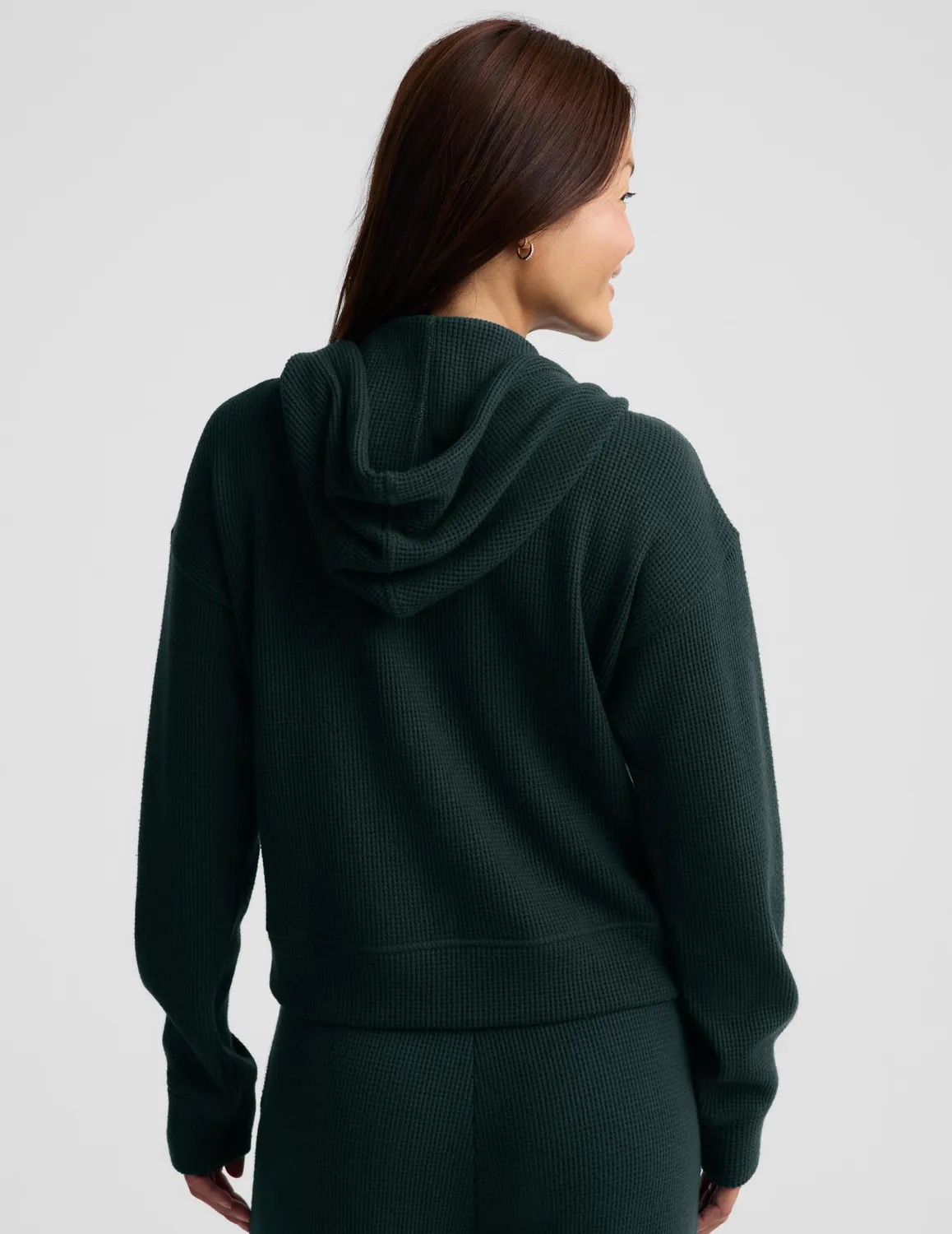 Beyond Yoga Rest Day Waffle Hooded Jacket hoodie dark ivy avslappnad