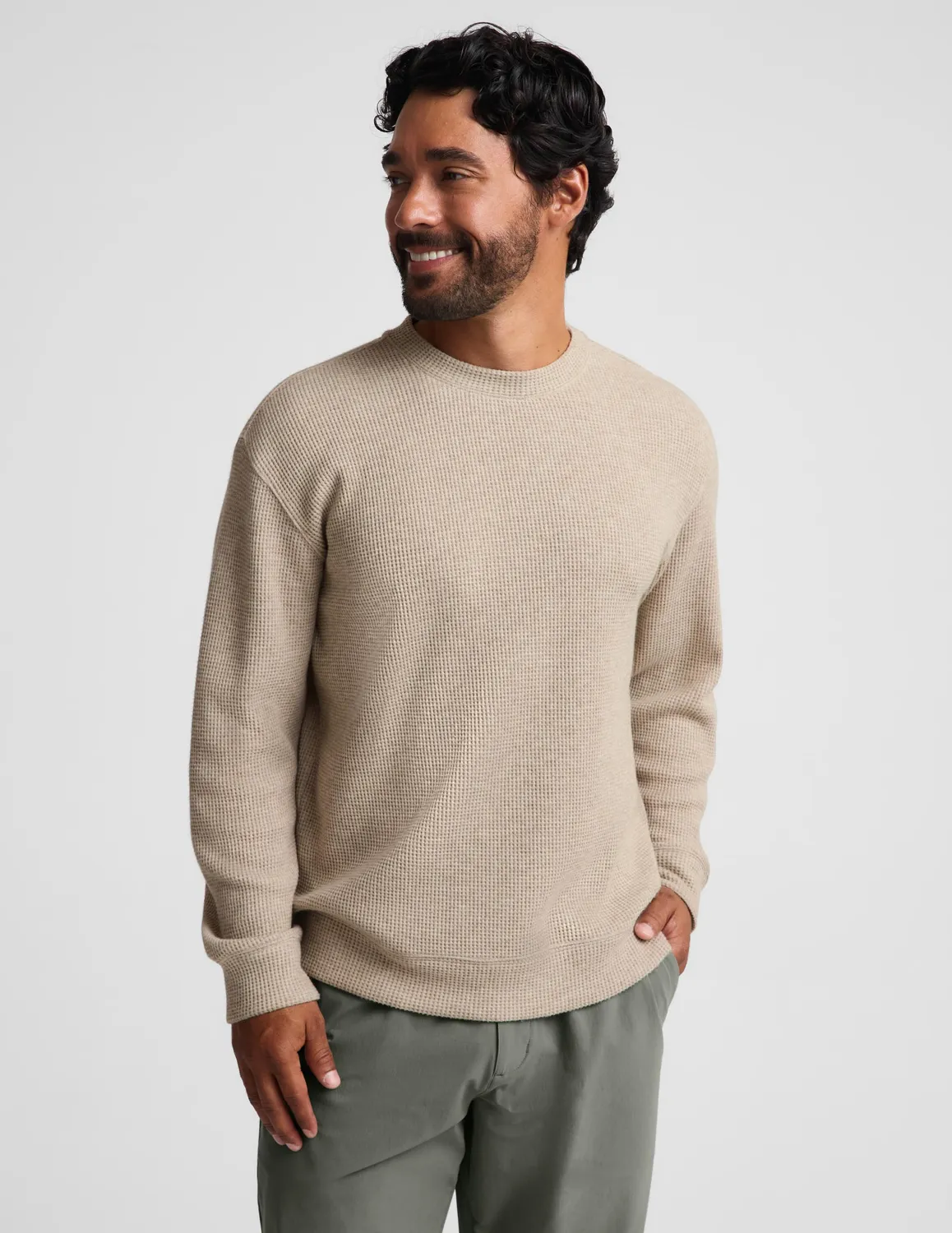 Beyond Yoga Rest Day Waffle Crewneck tröja Oatmeal Heather våffel