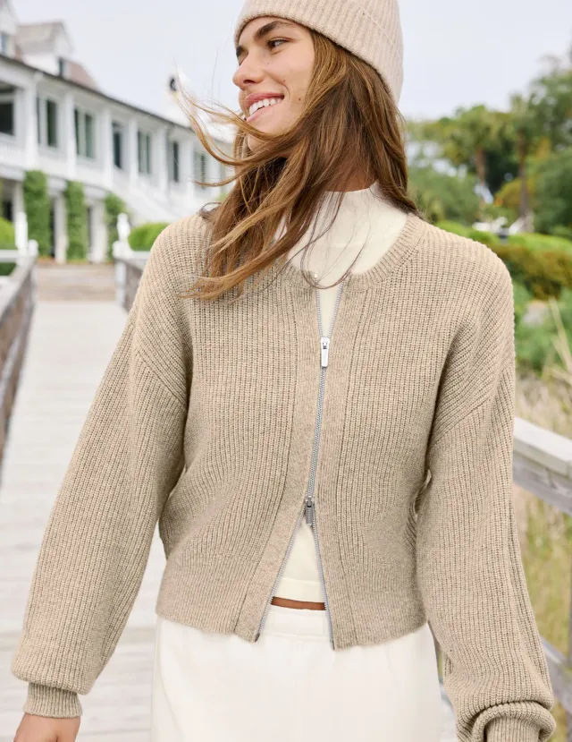 Beyond Yoga Two-Way Zip Cardigan kofta Oat Heather