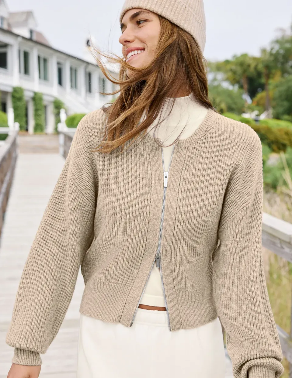 Beyond Yoga Two-Way Zip Cardigan kofta Oat Heather