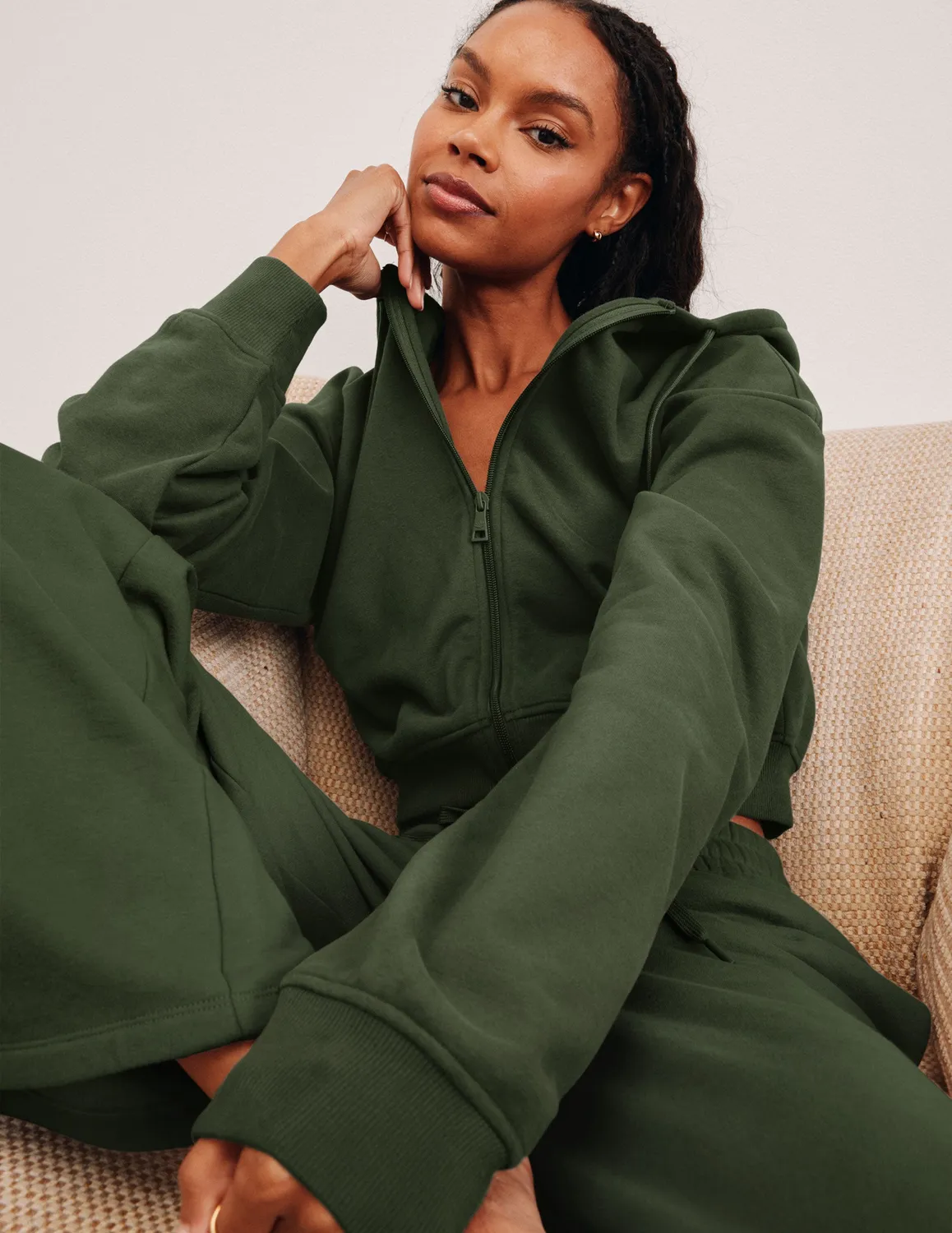 Beyond Yoga LuxeFleece Zip Up Hoodie hoodie Dark Olive avslappnad